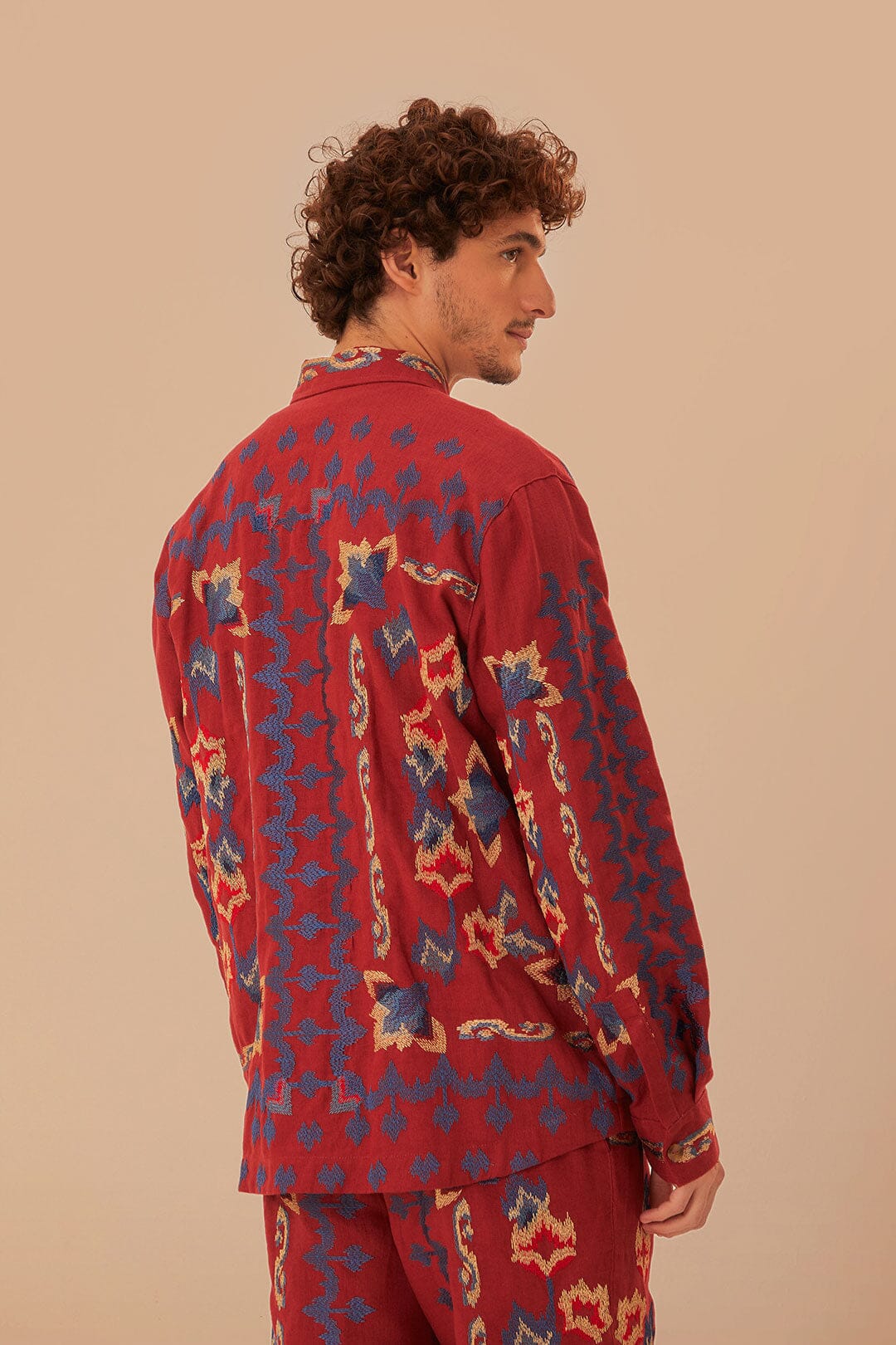 Red Floral Embroidery Jacquard Shirt