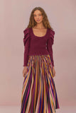 Multicolor Diagonal Stripes Pleated Maxi Skirt