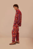 Red Floral Embroidery Jacquard Pants