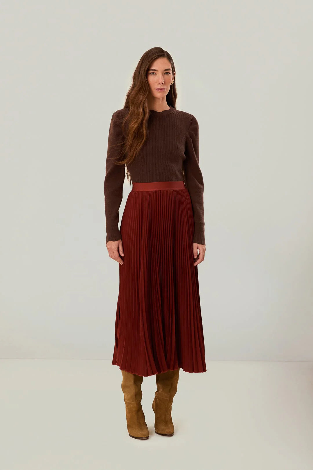 Brown Pleated Maxi Skirt