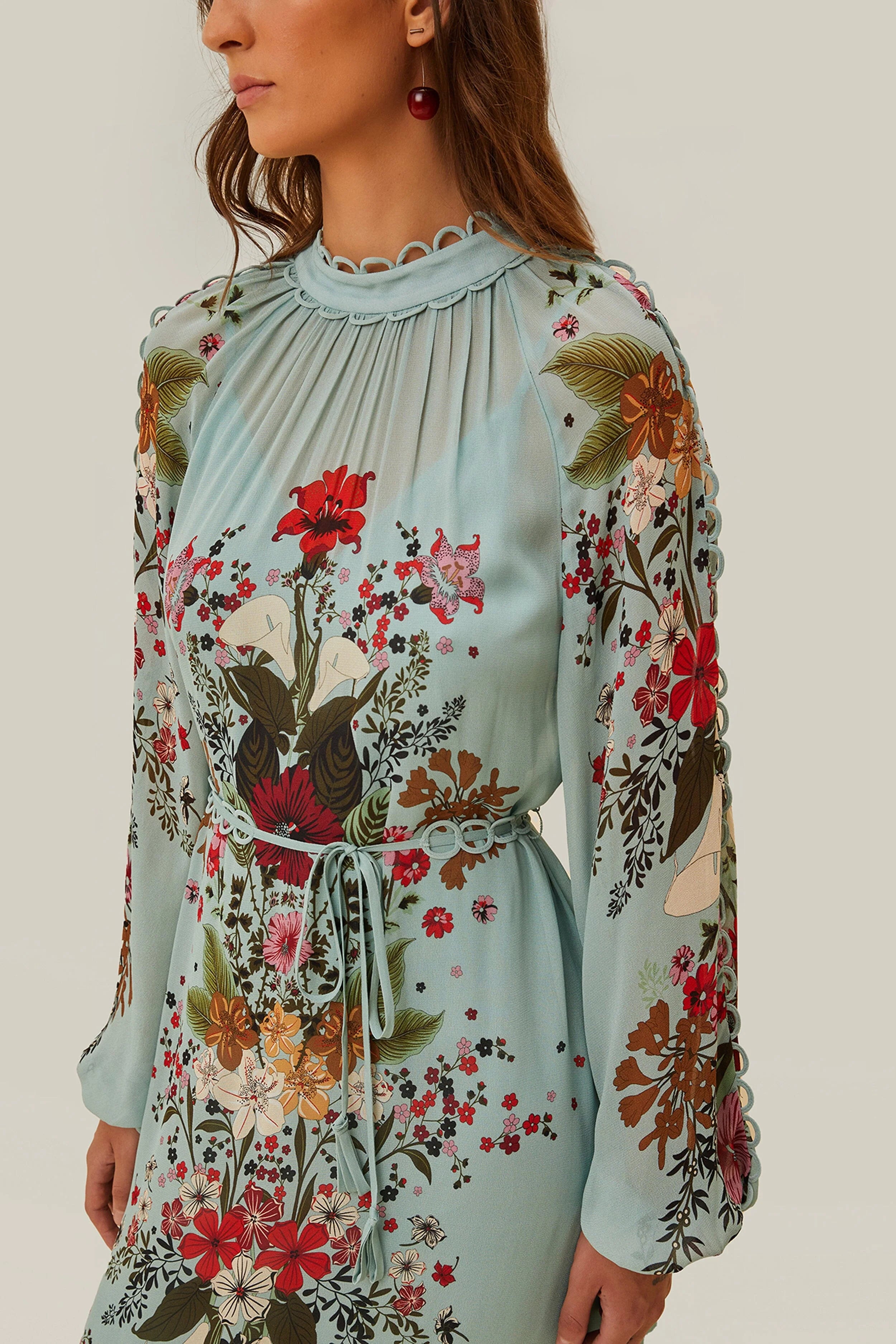 Blue Beauty Bouquet Long Sleeve Maxi Dress