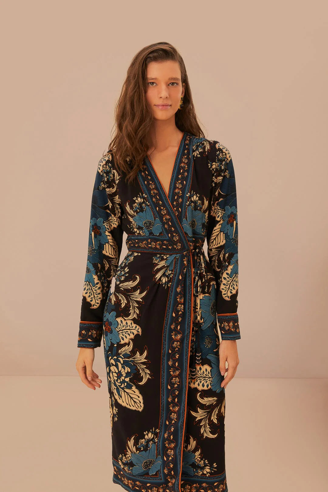 Black Blossom Tapestry LENZING™ ECOVERO™ Viscose Midi Wrap Dress