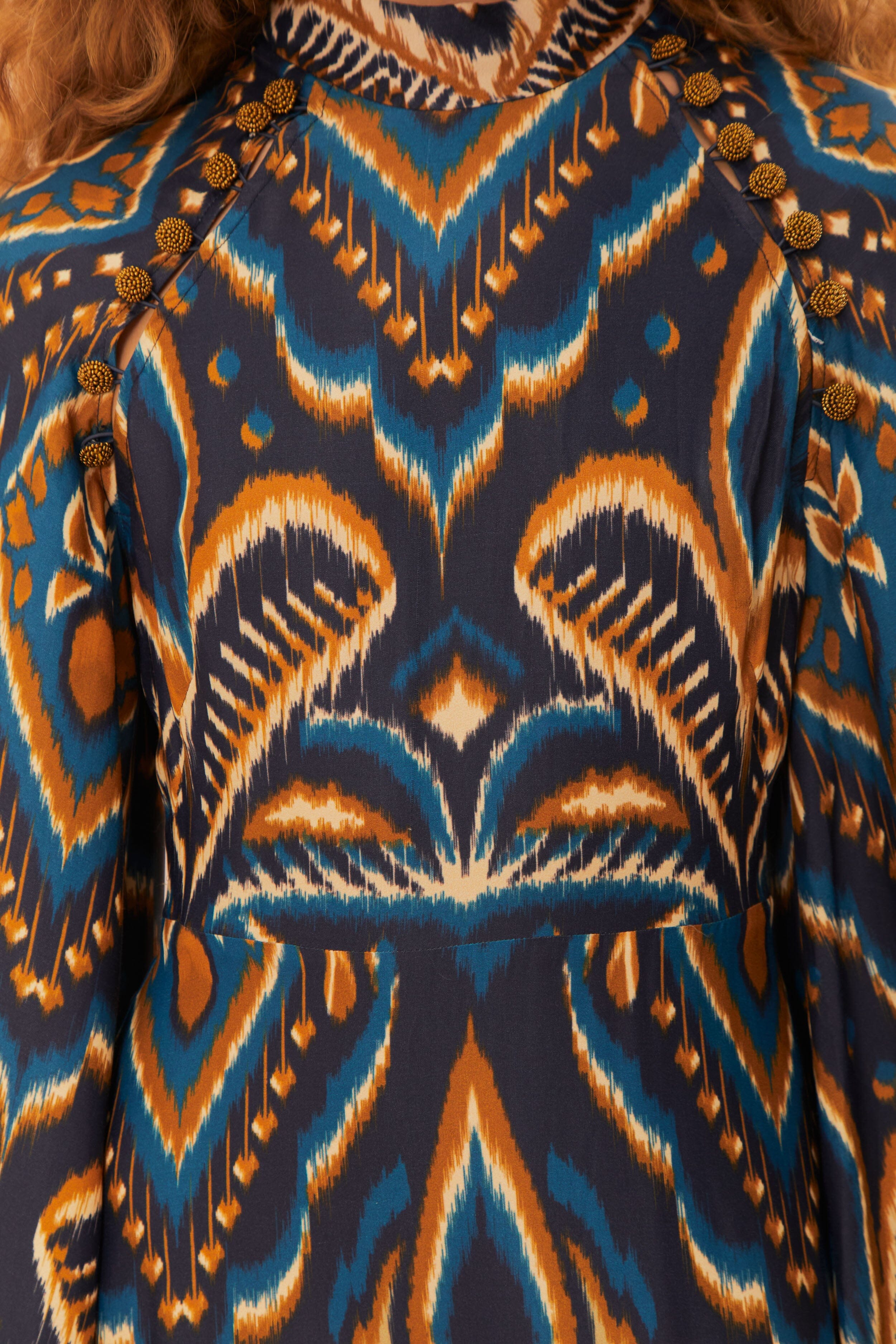 Blue Pineapple Ikat LENZING™ ECOVERO™ Viscose Mini Dress