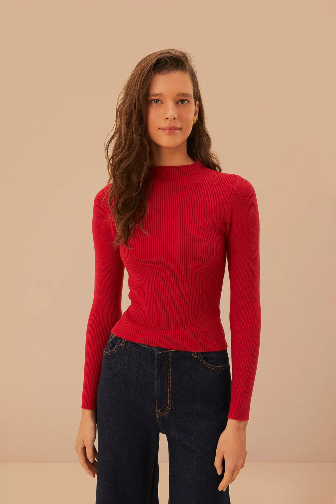 High Neck Burgundy Knit Blouse