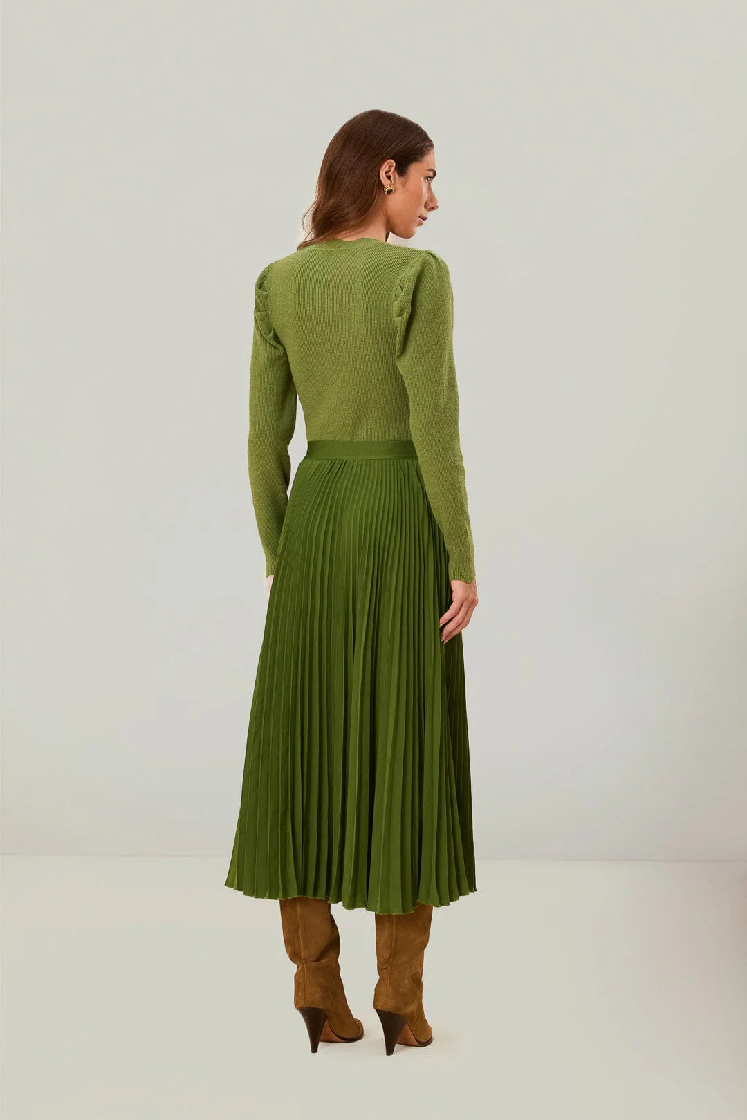 Green Pleated Maxi Skirt