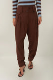 Brown High Waist Buttoned Cuff Pants