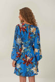 Blue Surreal Flowers Wrap LENZING™ ECOVERO™ Mini Dress