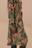 Arabesque Floral Green Midi Dress