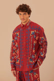 Red Floral Embroidery Jacquard Shirt