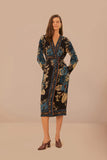 Black Blossom Tapestry LENZING™ ECOVERO™ Viscose Midi Wrap Dress