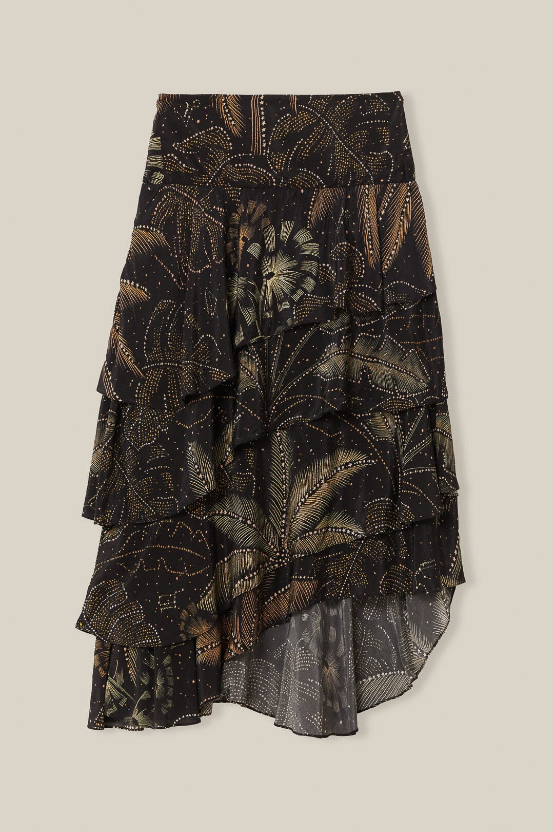 Black Golden Foliage Ruffled Skirt