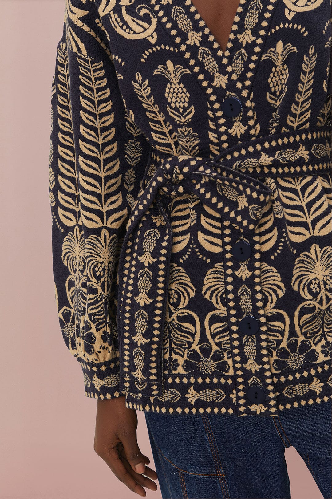 Navy Blue Ainika Tropical Splendor Knit Cardigan