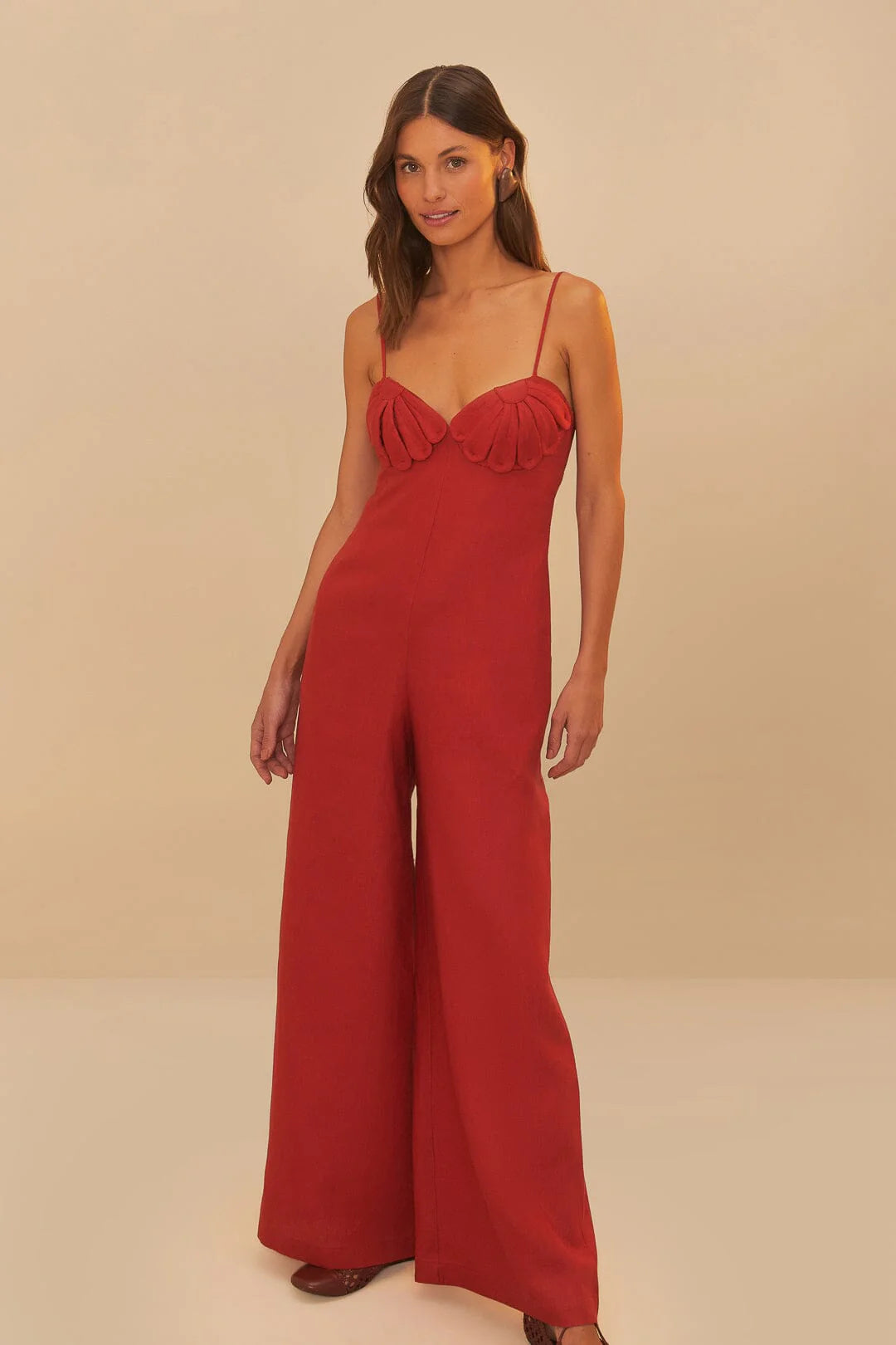 Red Petals Bodice Euroflax™ Premium Linen Jumpsuit