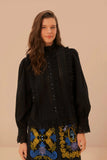 Black Lace And Pleat Blouse