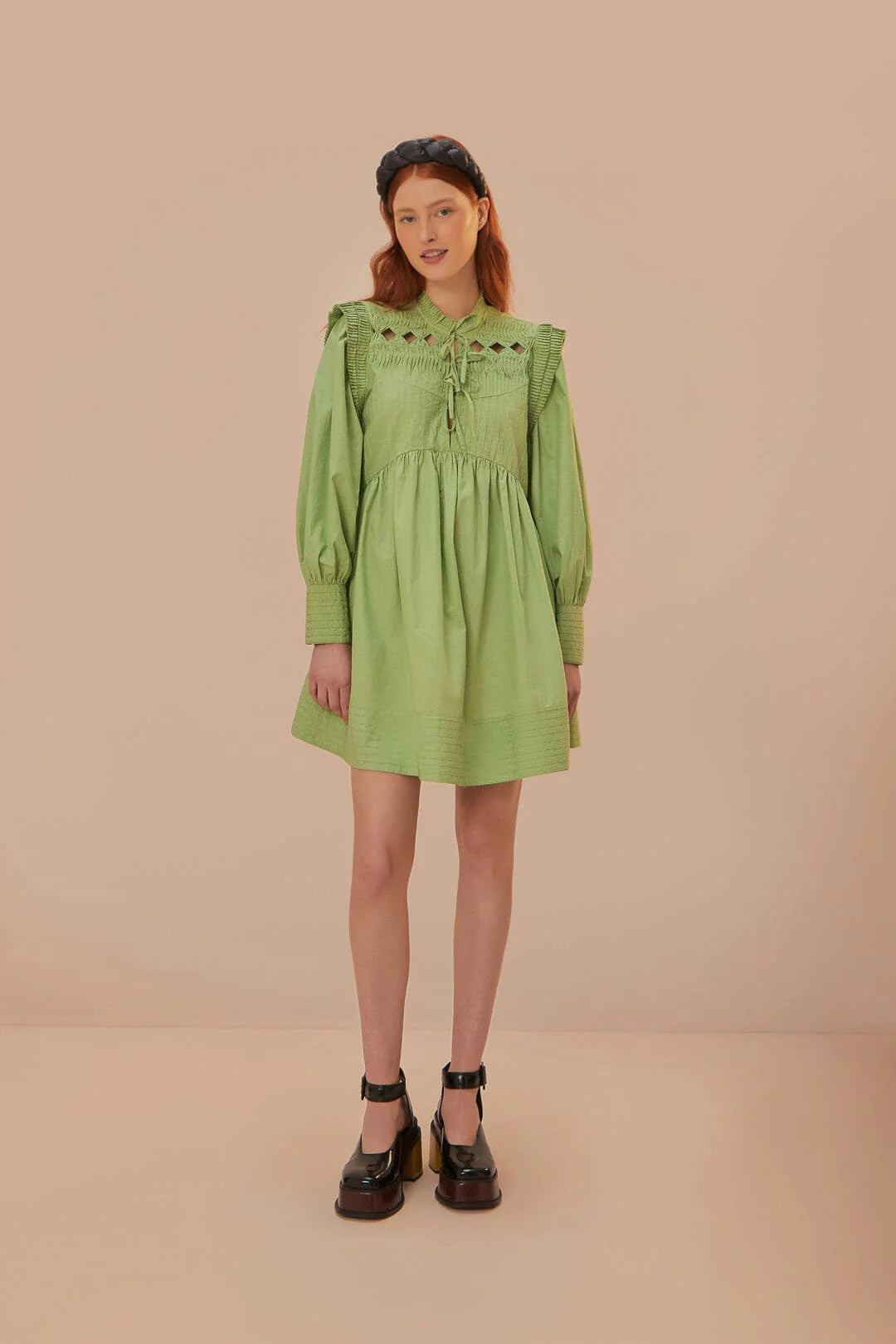 Green Open Yoke Mini Dress