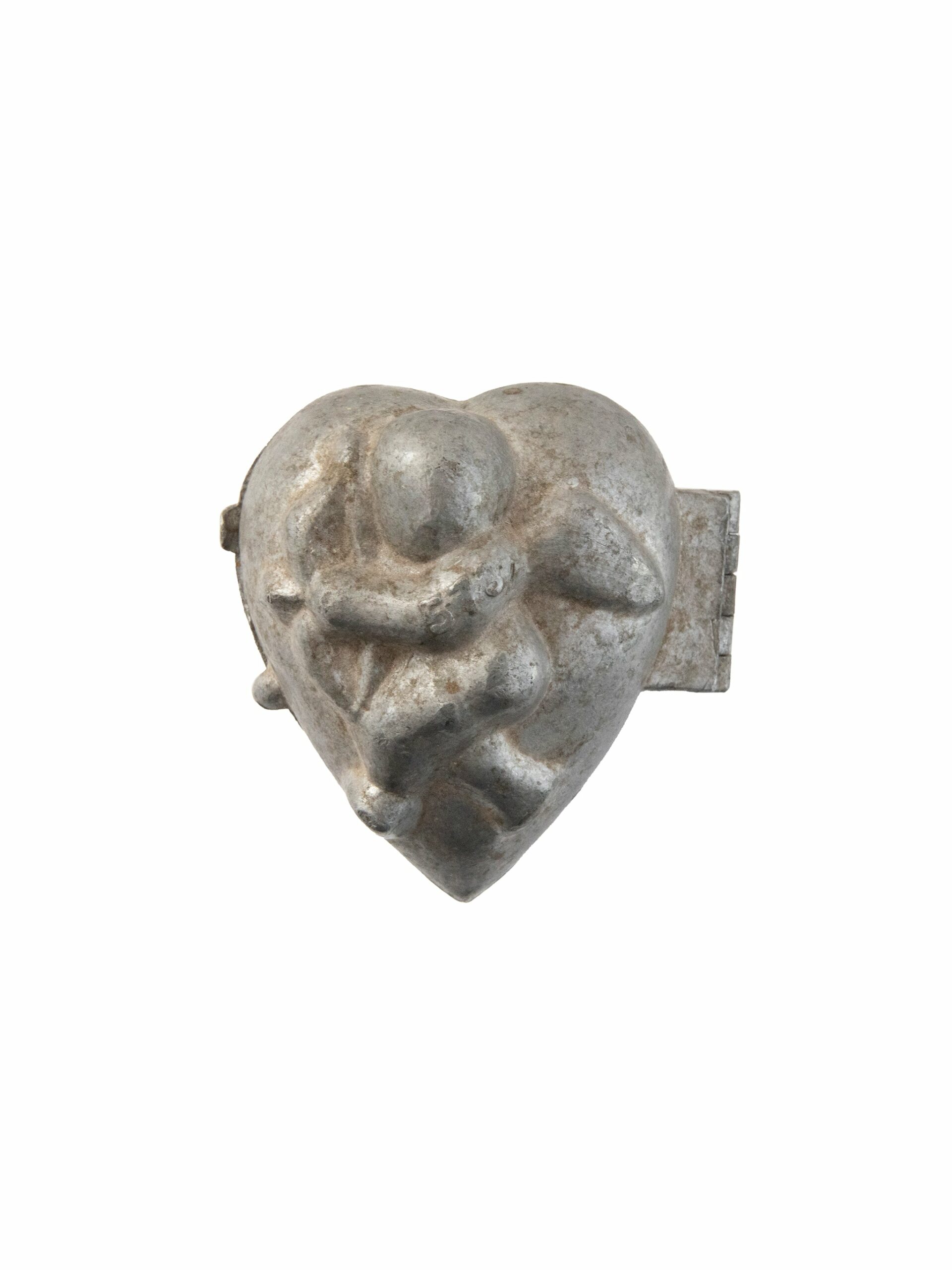 Vintage 1920s Pewter Heart with Cupid Ice Cream Mold