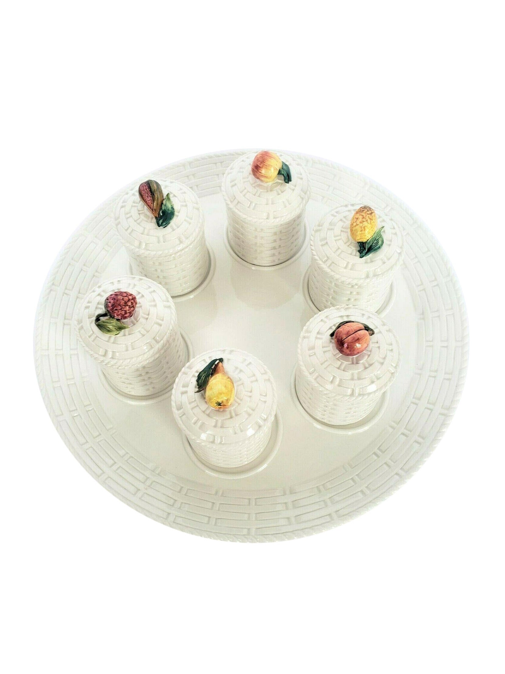 Vintage 1960s Pots de Creme Pots and Platter