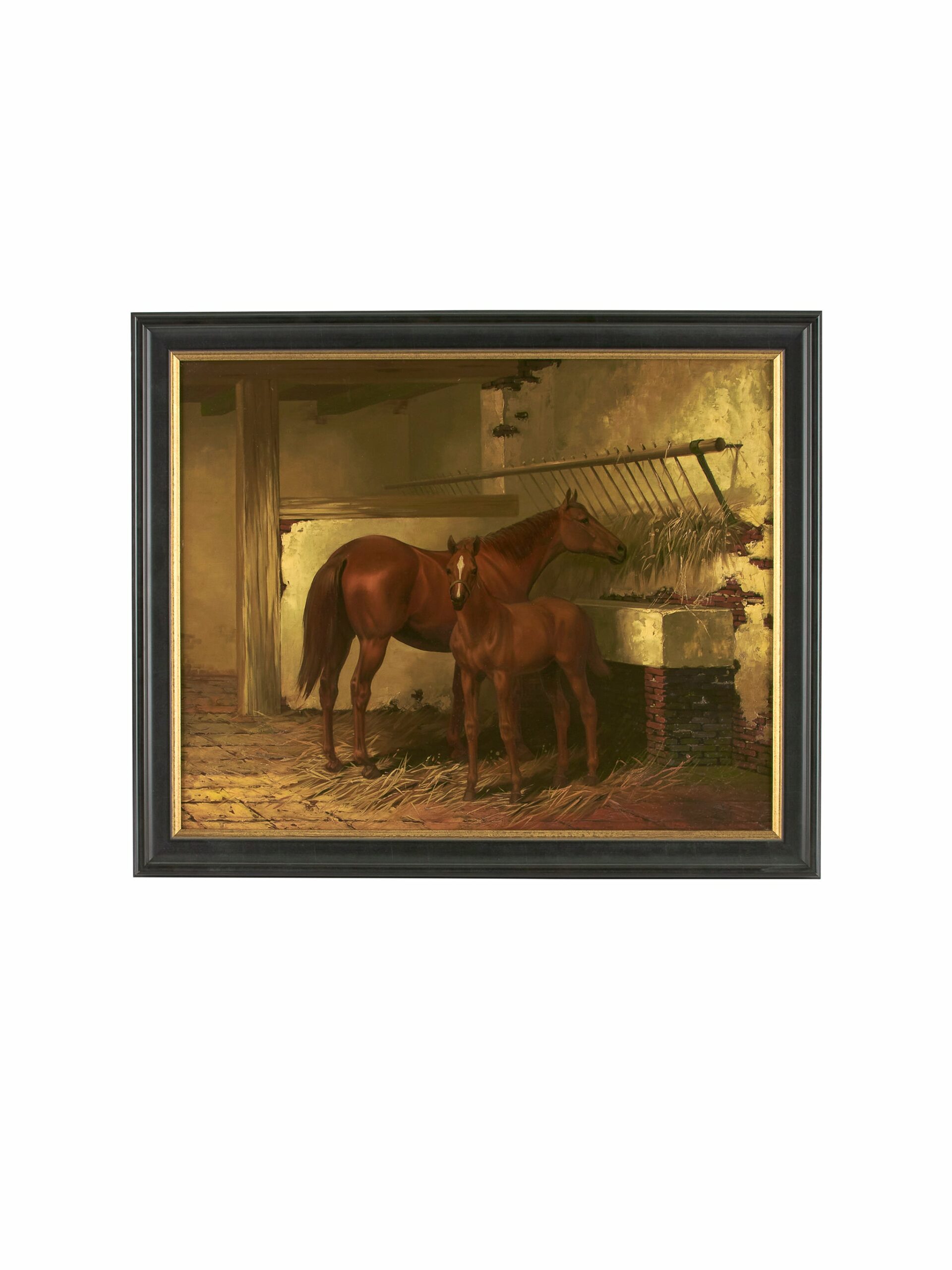 19th Century Henri Braun Mare and Foal Oil Painting