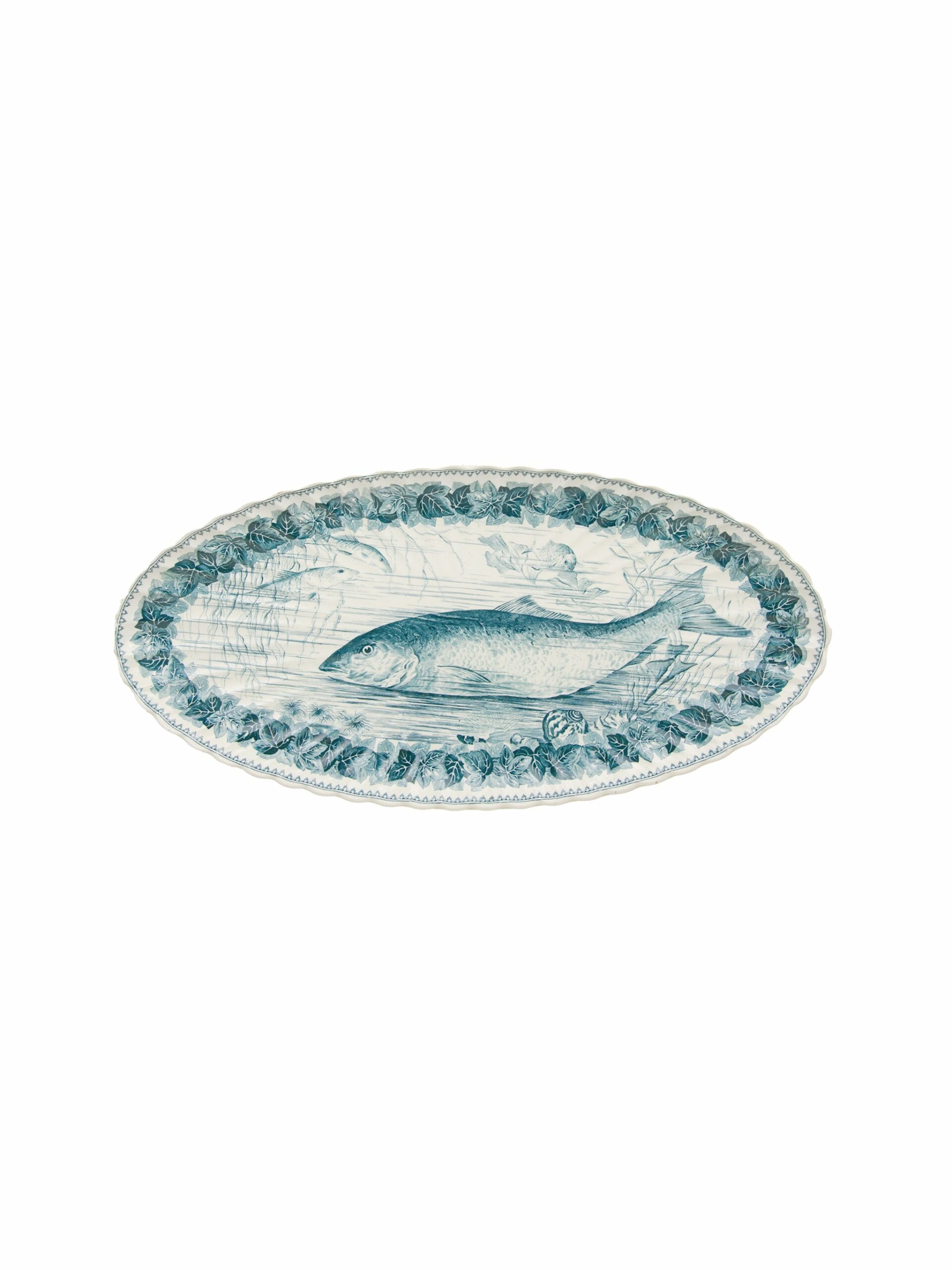 Vintage 19th Century Spode Scalloped Blue Fish Platter