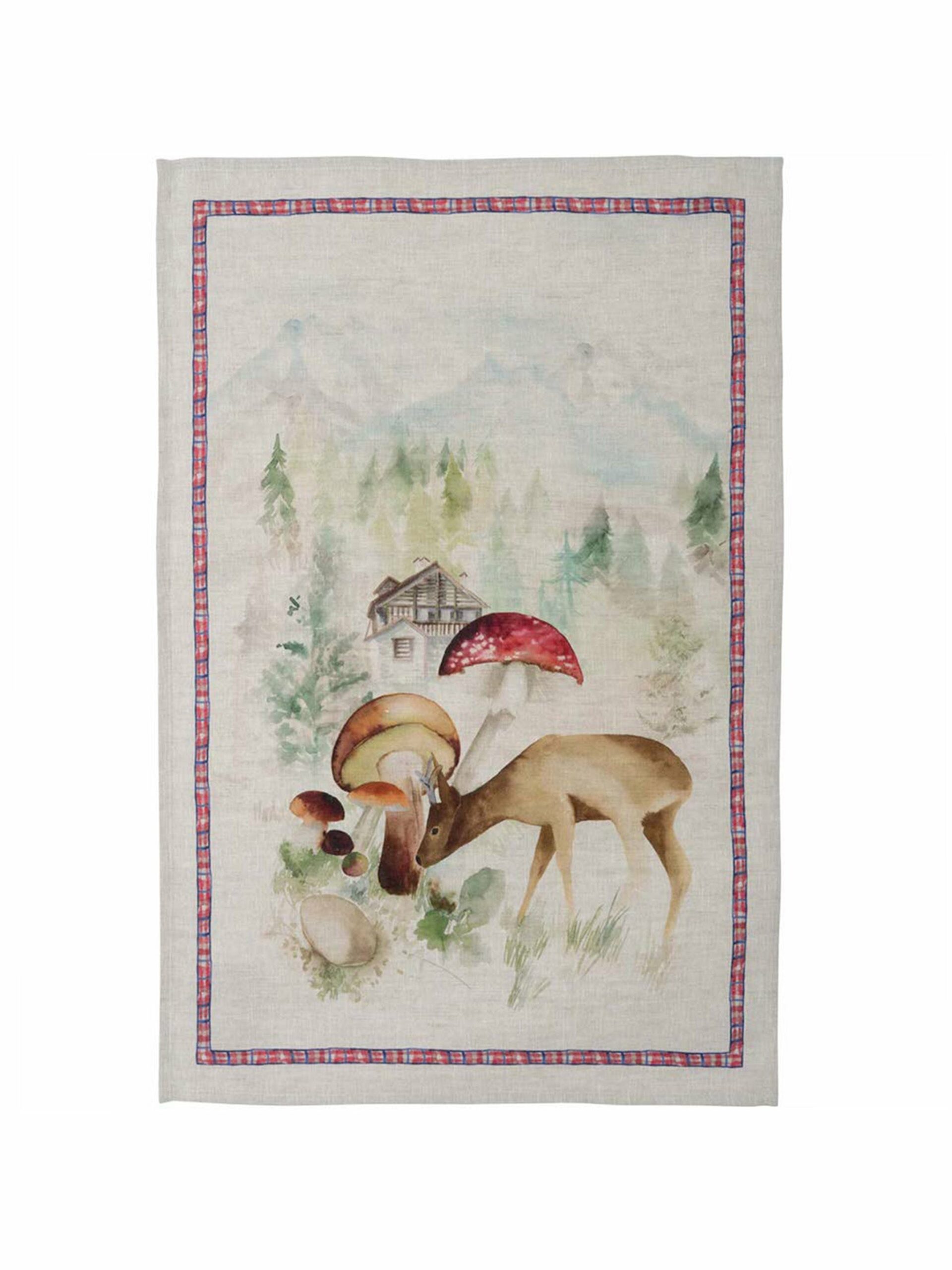 Alpine Deer Linen Kitchen Towel