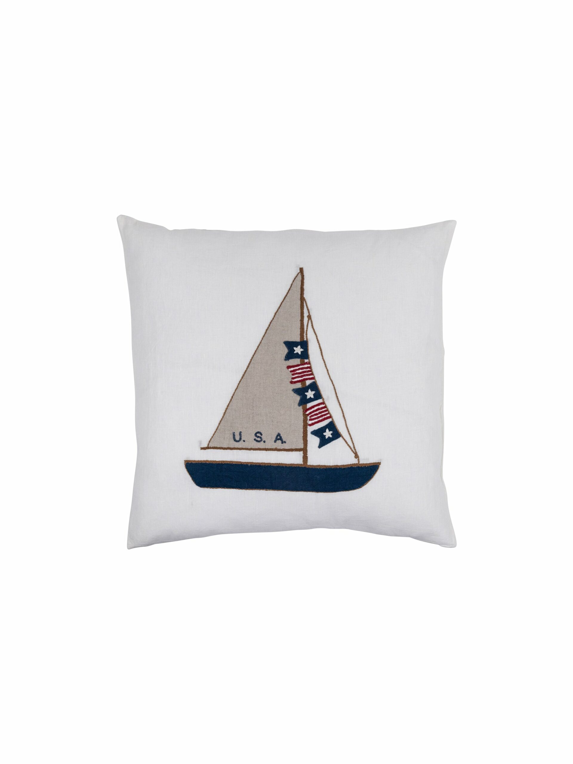 America Sailboat Linen Throw Pillow