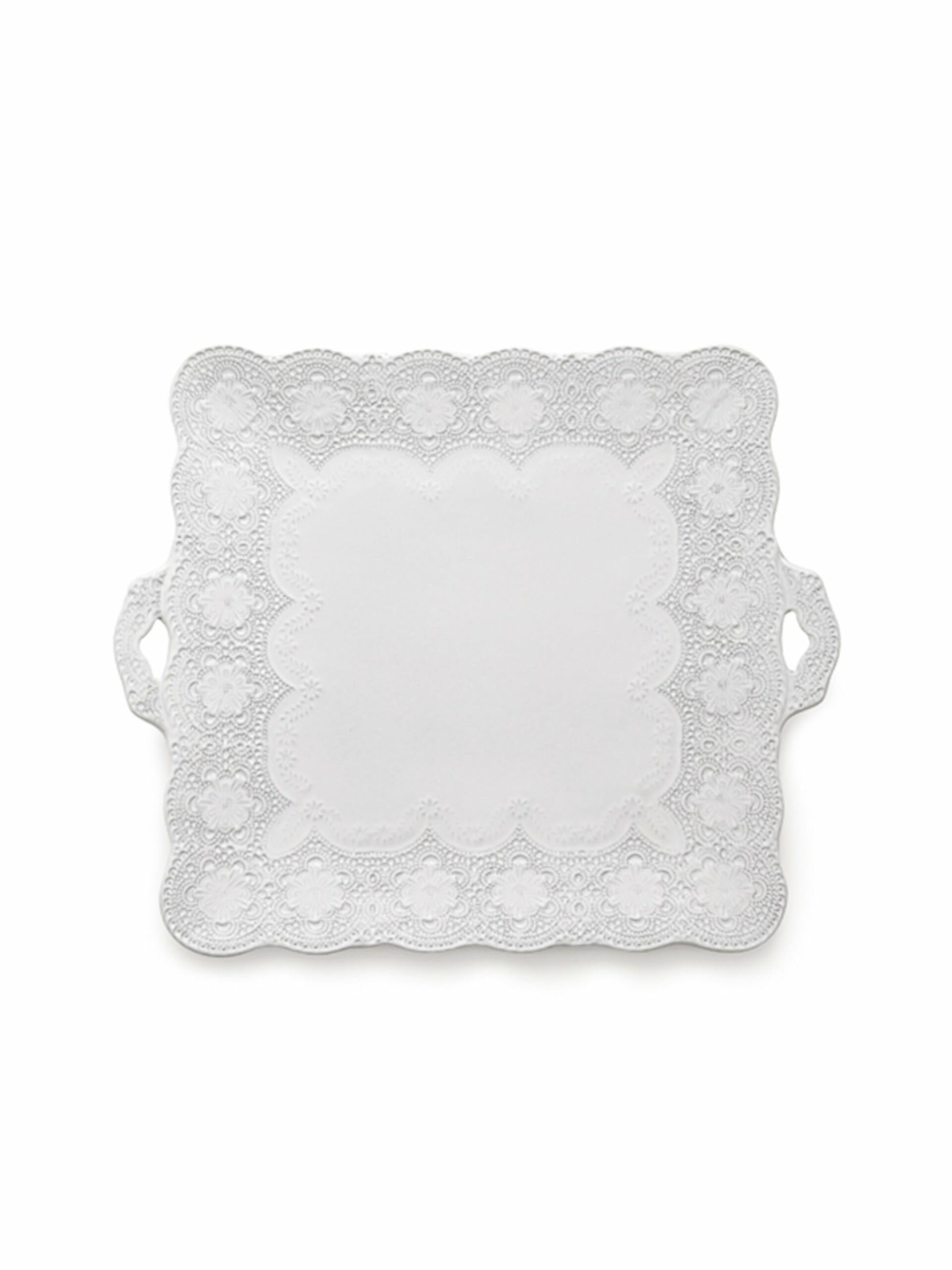 Arte Italica Merletto White Square Platter with Handles