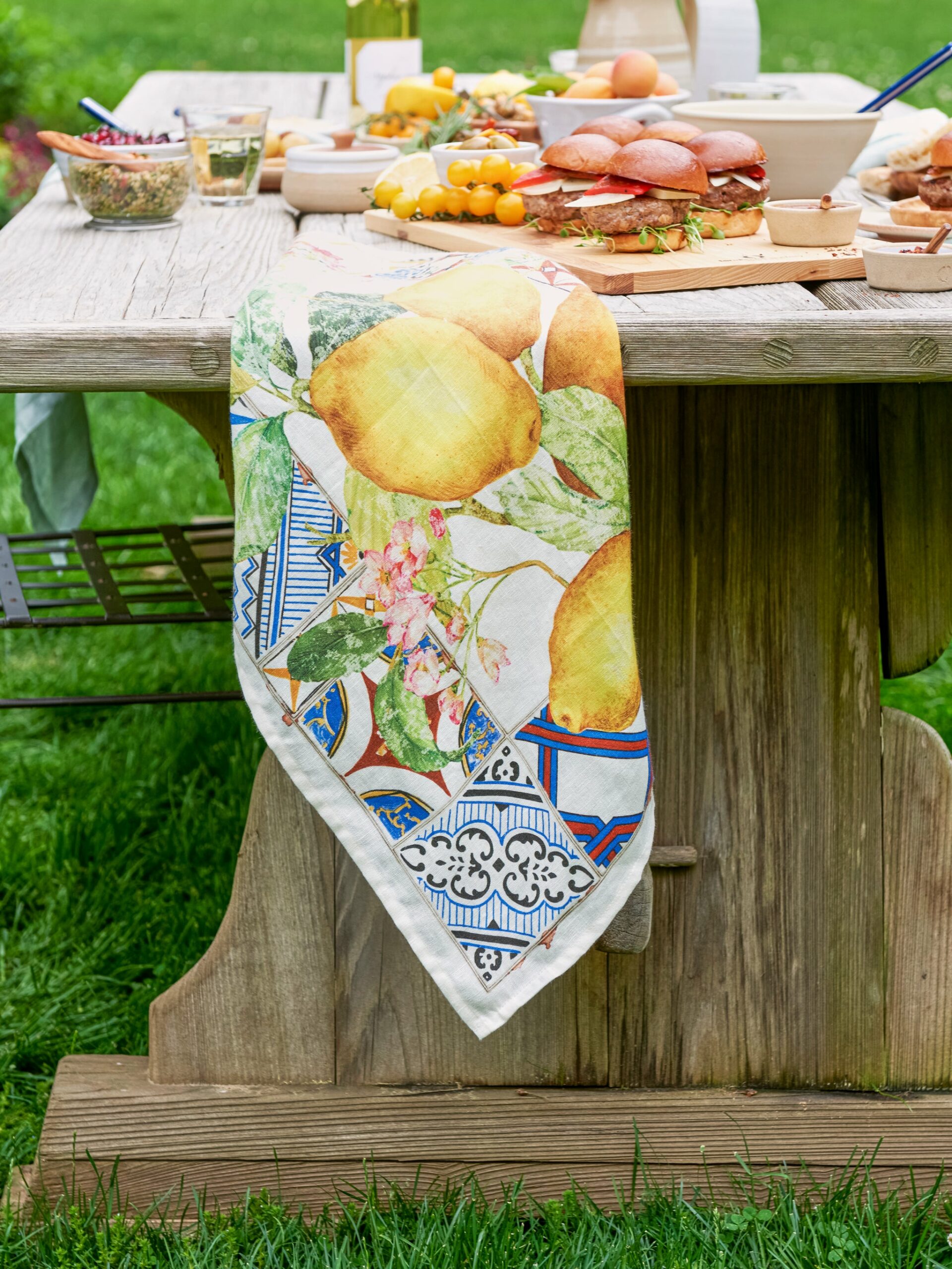 Azulejos Lemon Linen Kitchen Towel