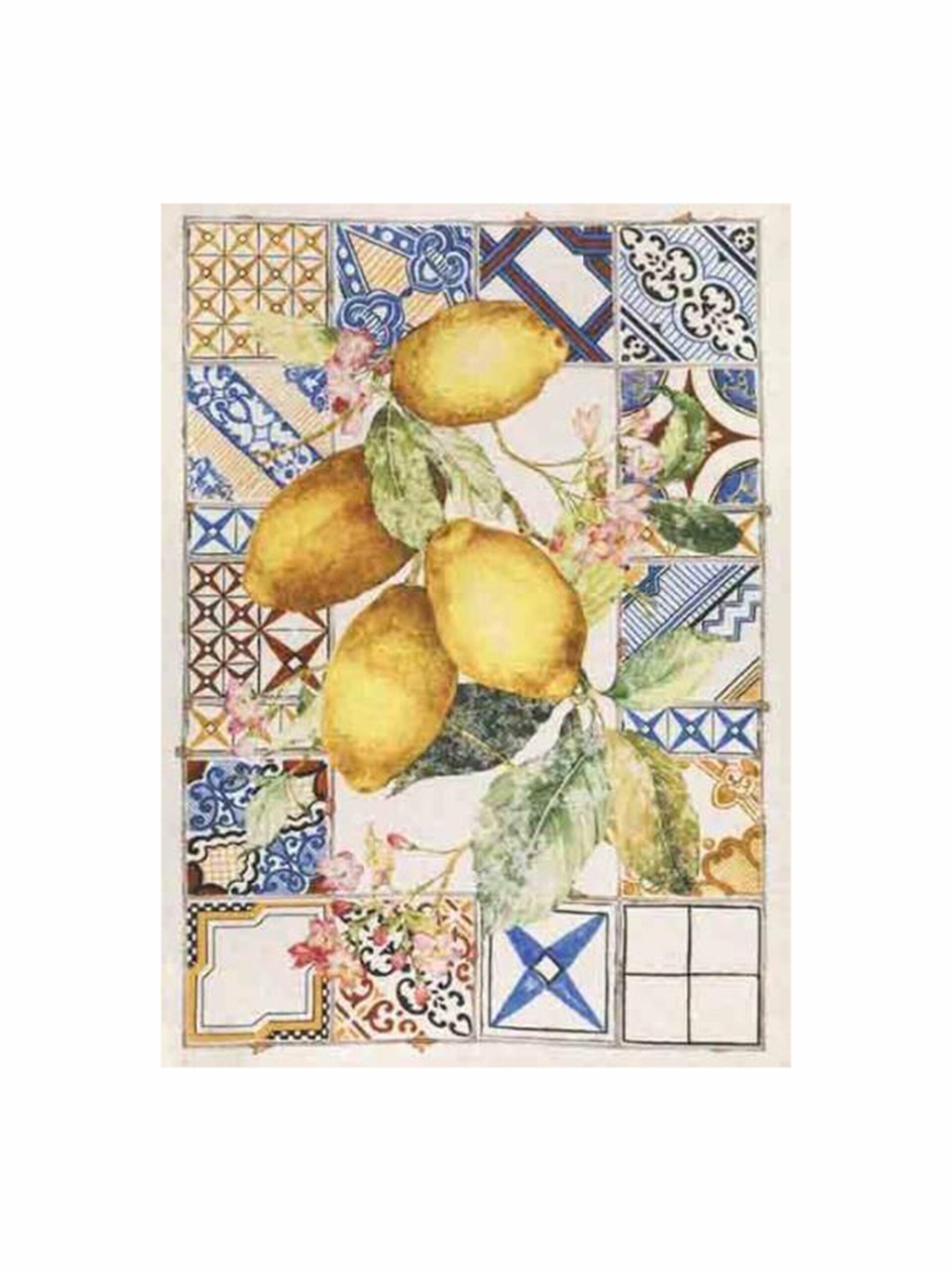 Azulejos Lemon Linen Kitchen Towel