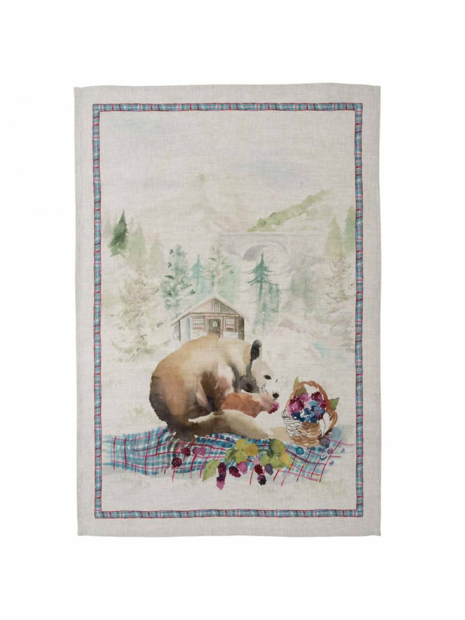 Bear and Berries Linen Kitchen Towel