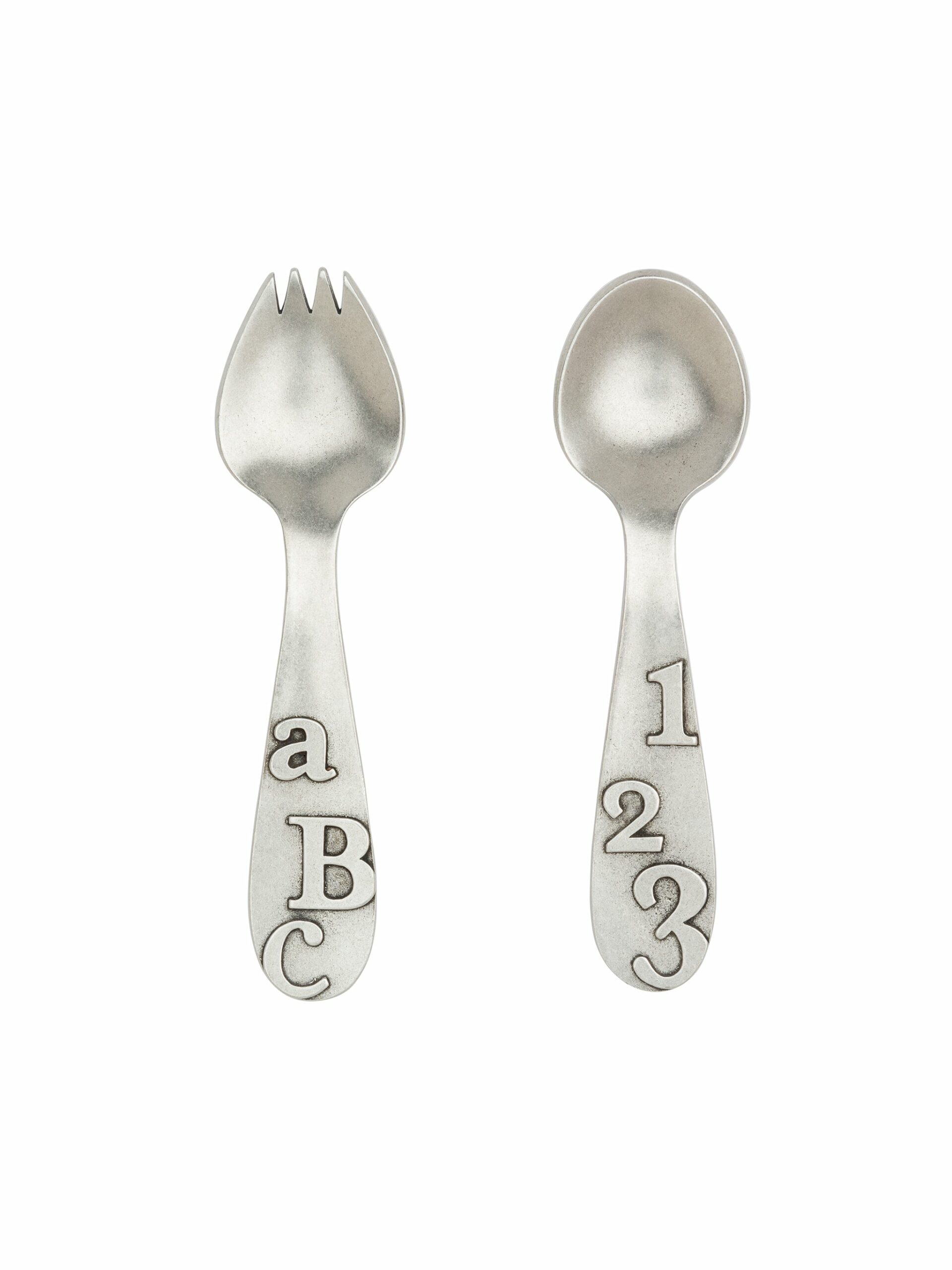 Beehive Handmade Pewter ABC and 123 Fork and Spoon Set