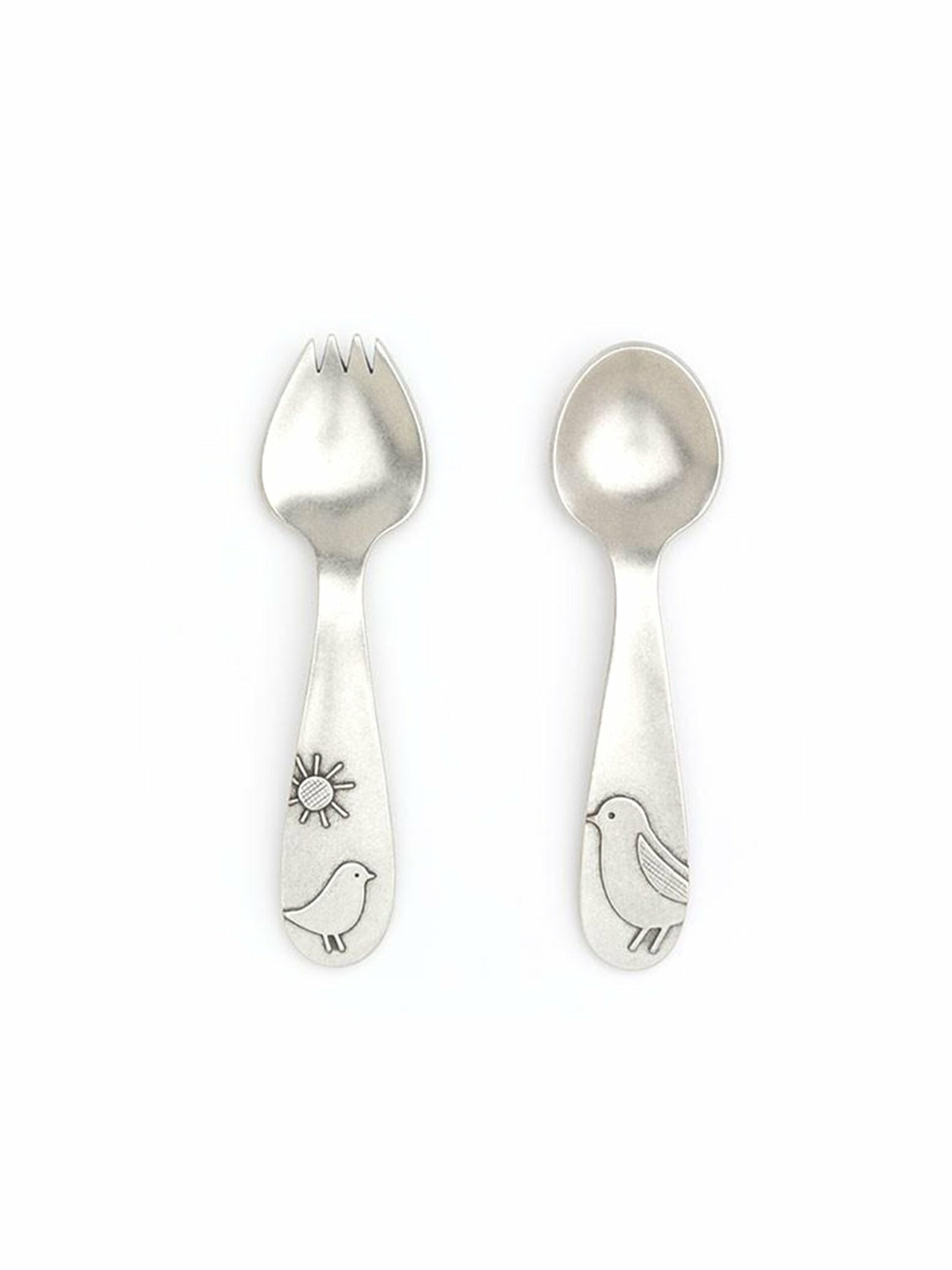 Beehive Handmade Pewter Momma and Baby Bird Fork and Spoon Set