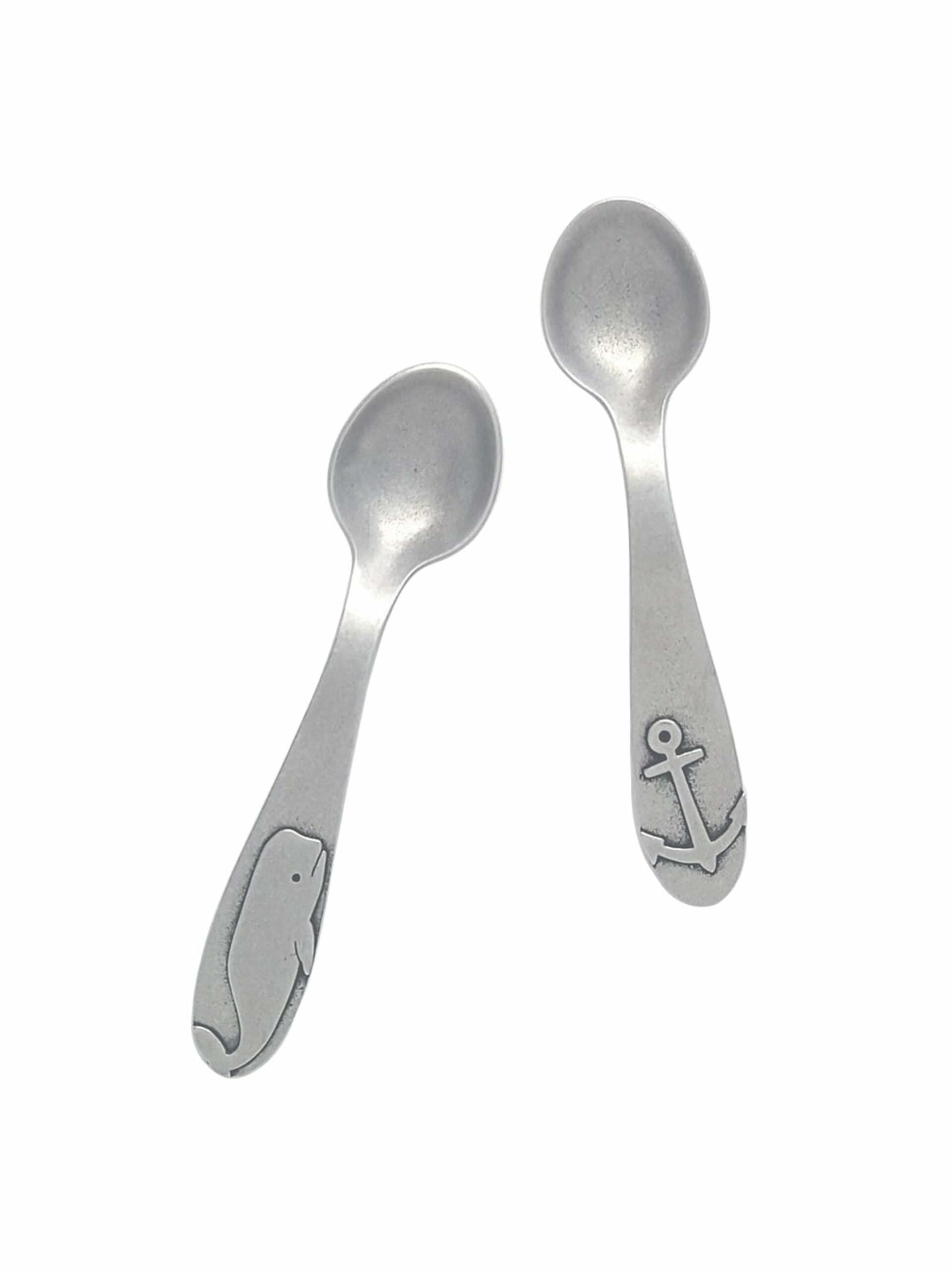 Beehive Handmade Pewter Whale and Anchor Spoon Set