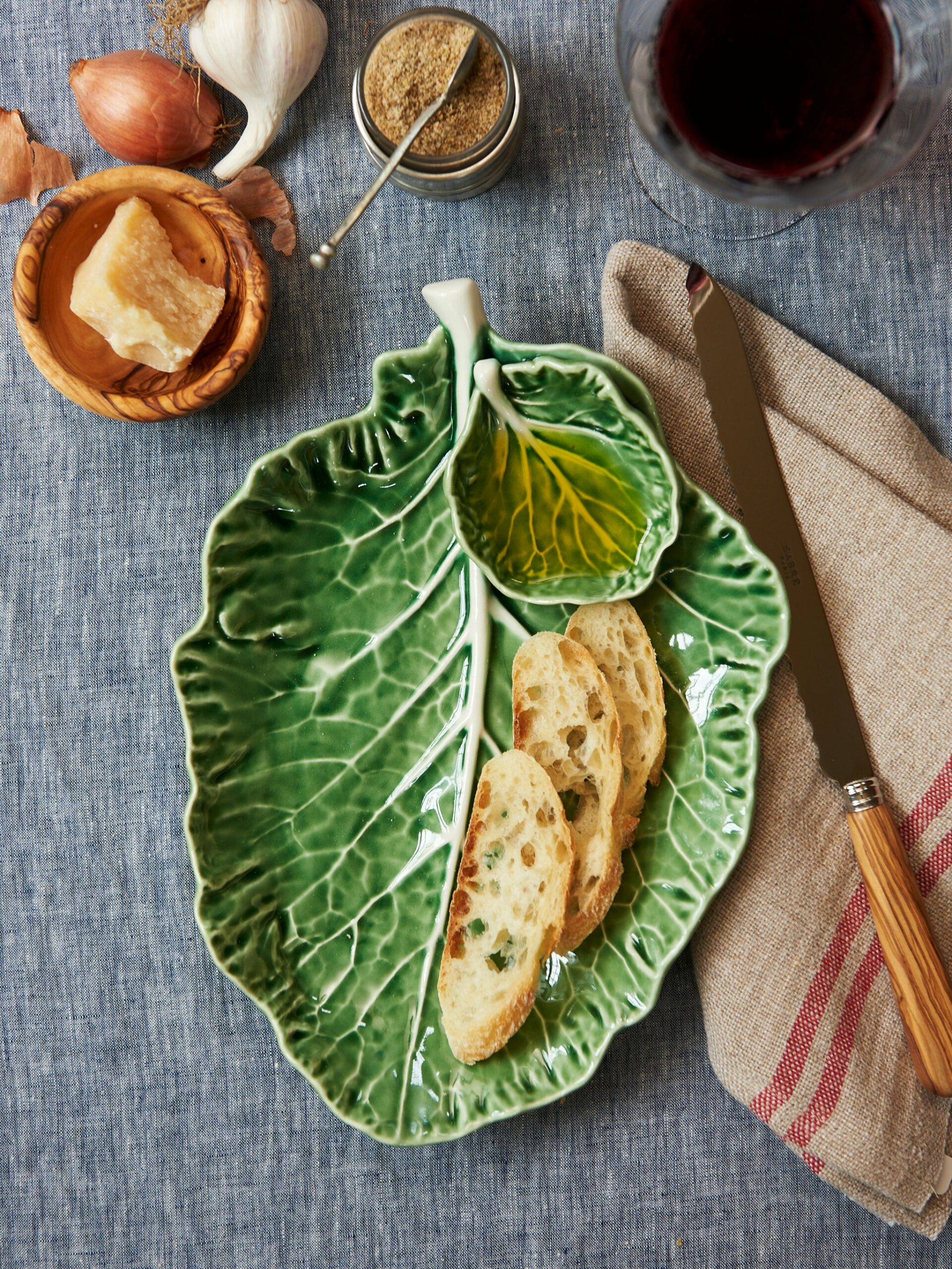 Bordallo Pinheiro Cabbage Leaf Dish with Dip Bowl