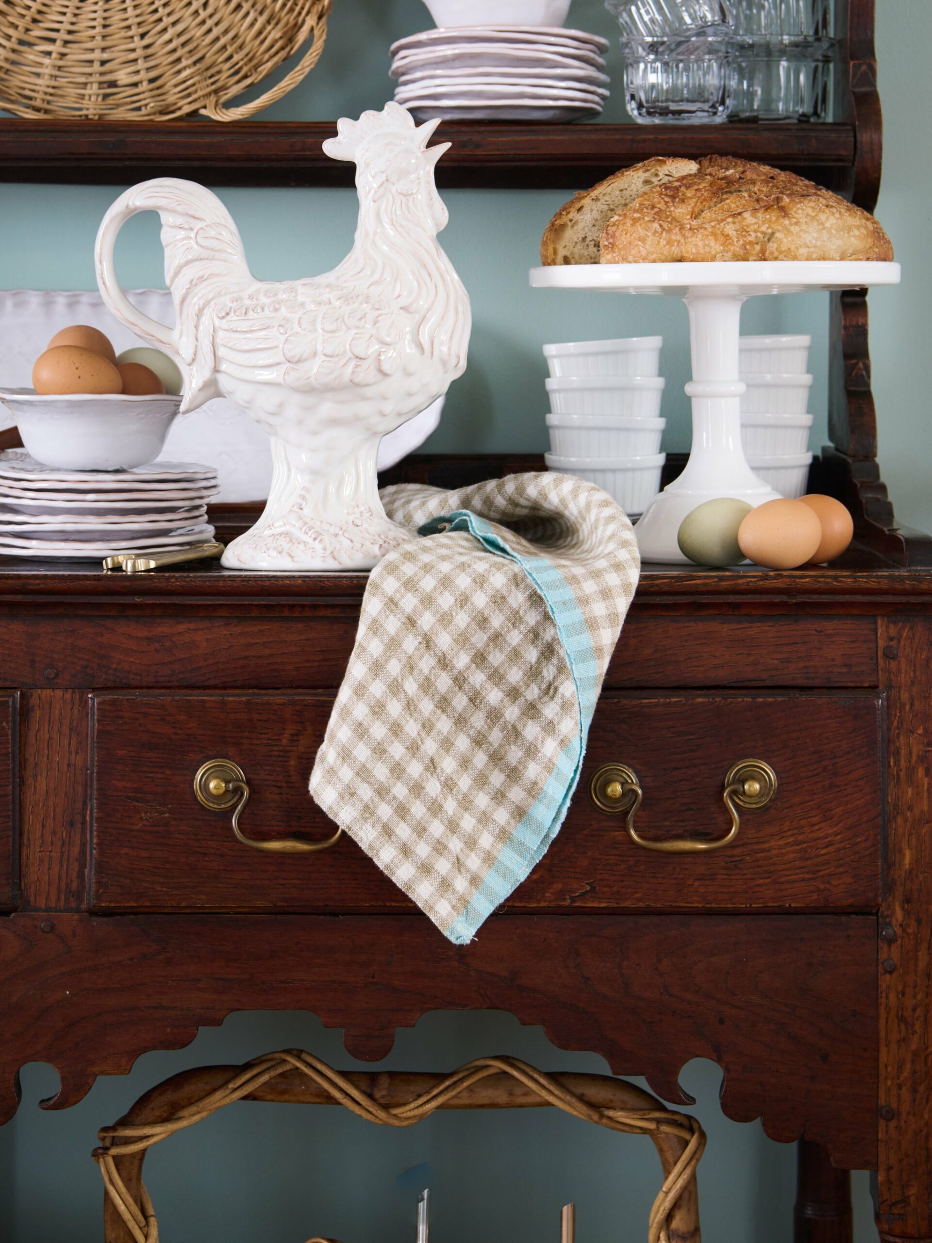 Caravan Gingham Natural and Aqua Napkin Set