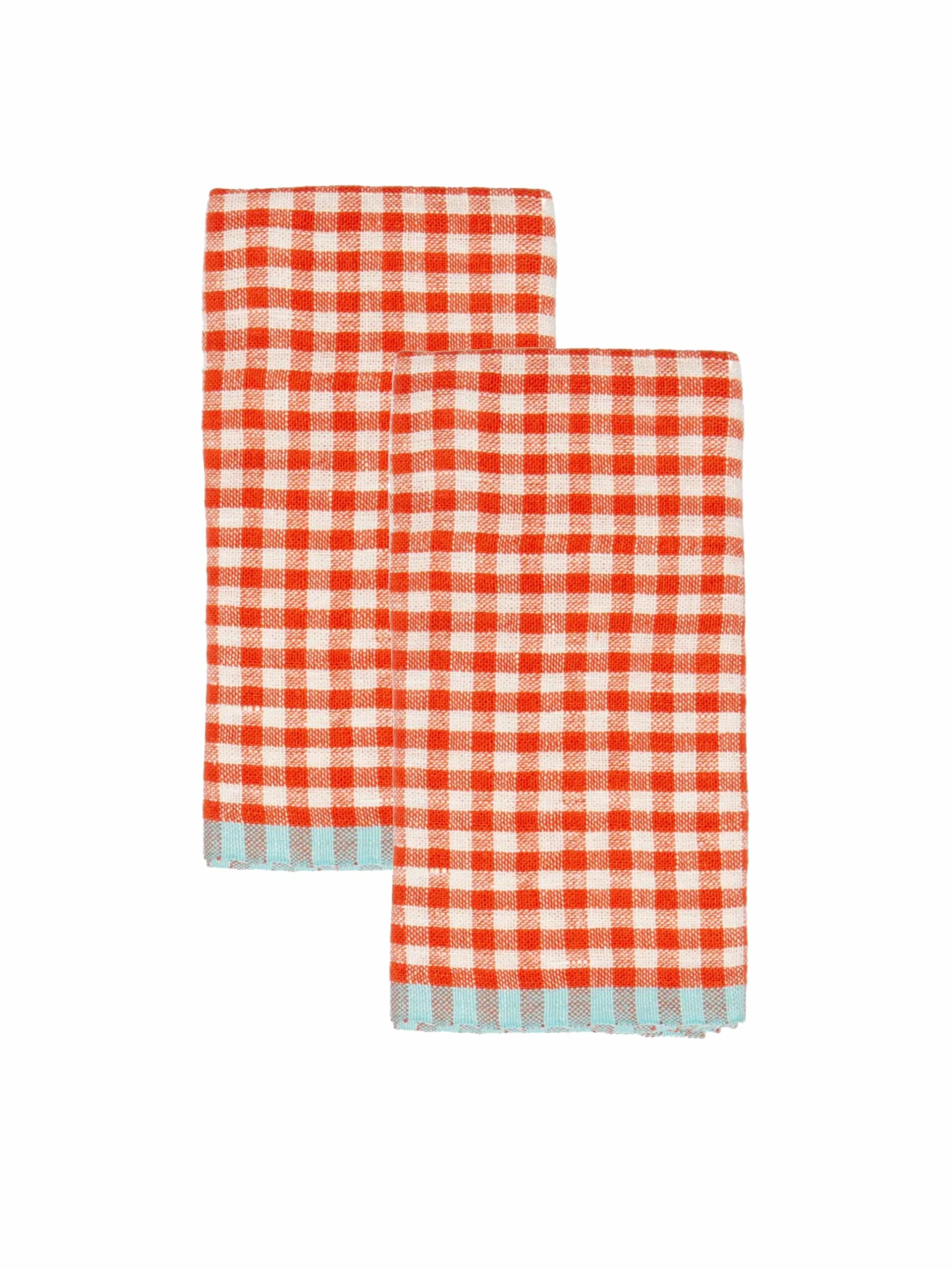 Caravan Gingham Orange and Aqua Kitchen Towel Set