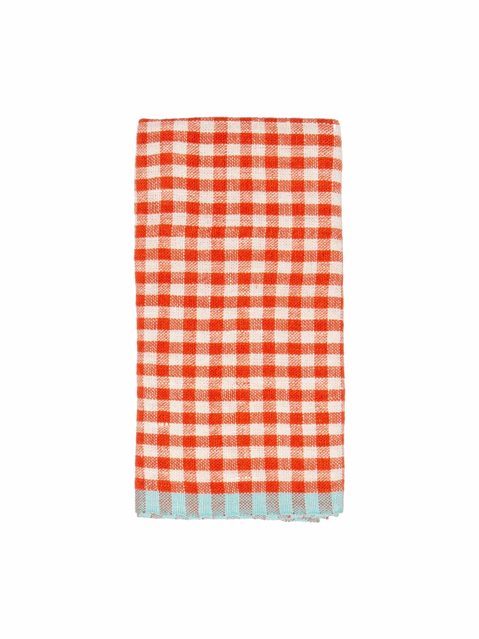 Caravan Gingham Orange and Aqua Kitchen Towel Set