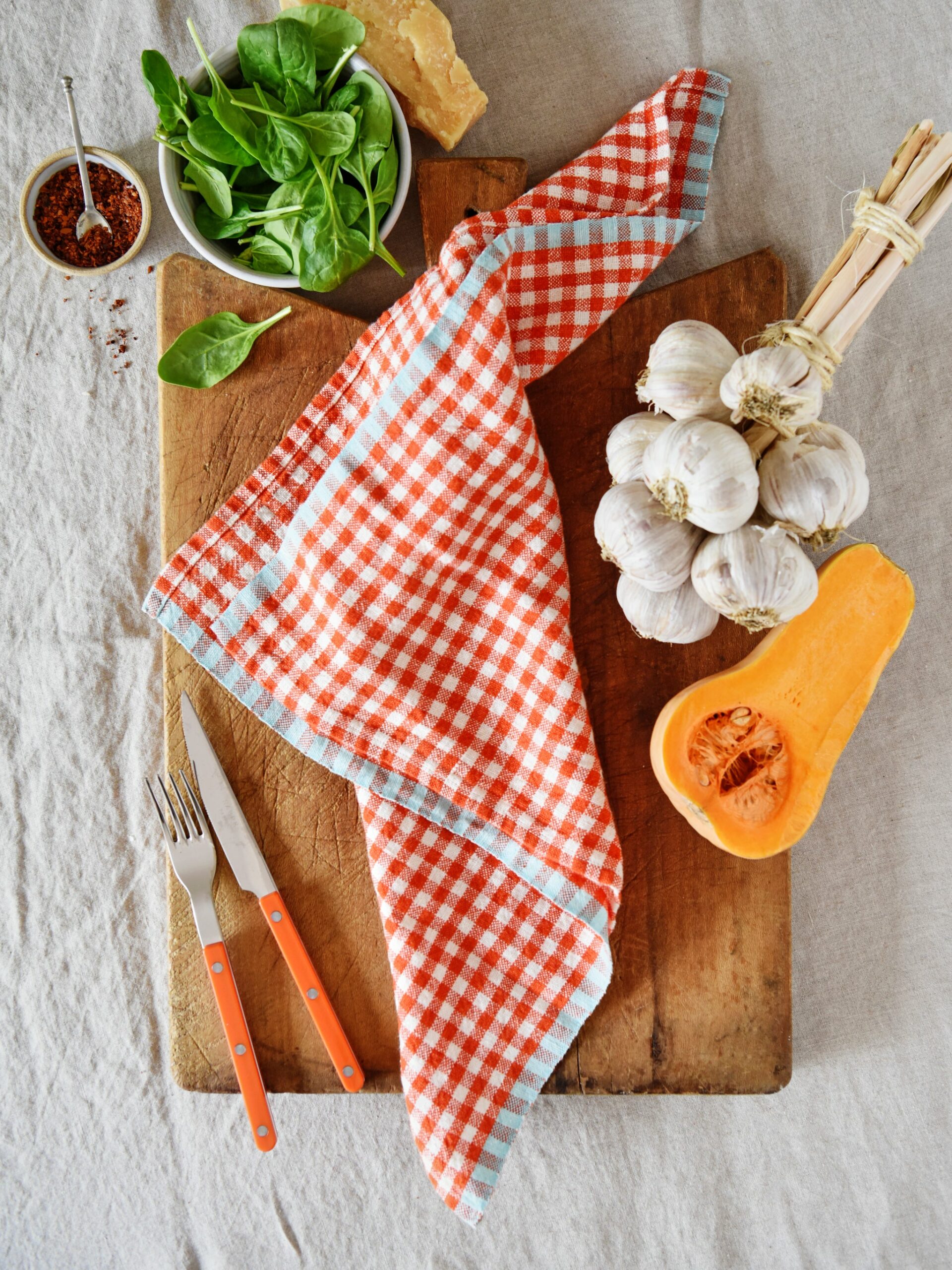 Caravan Gingham Orange and Aqua Napkin Set