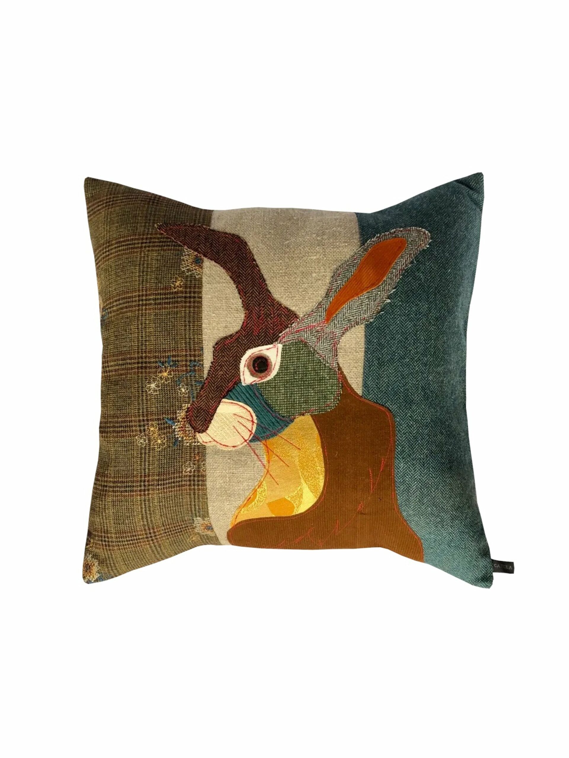 Carola van Dyke Teal Hare Pillow