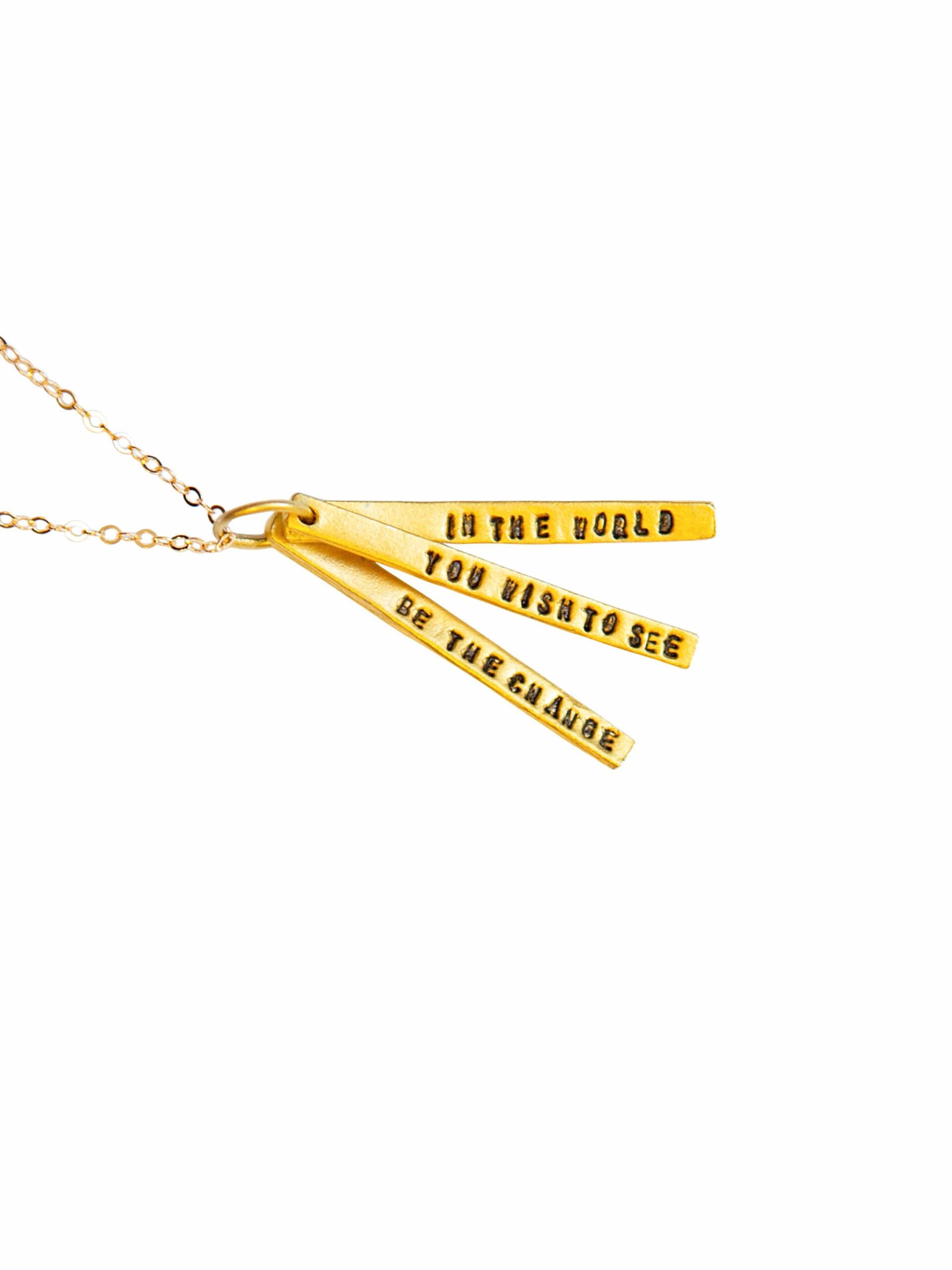 Chocolate & Steel Long-Bar Quote Necklace Gandhi