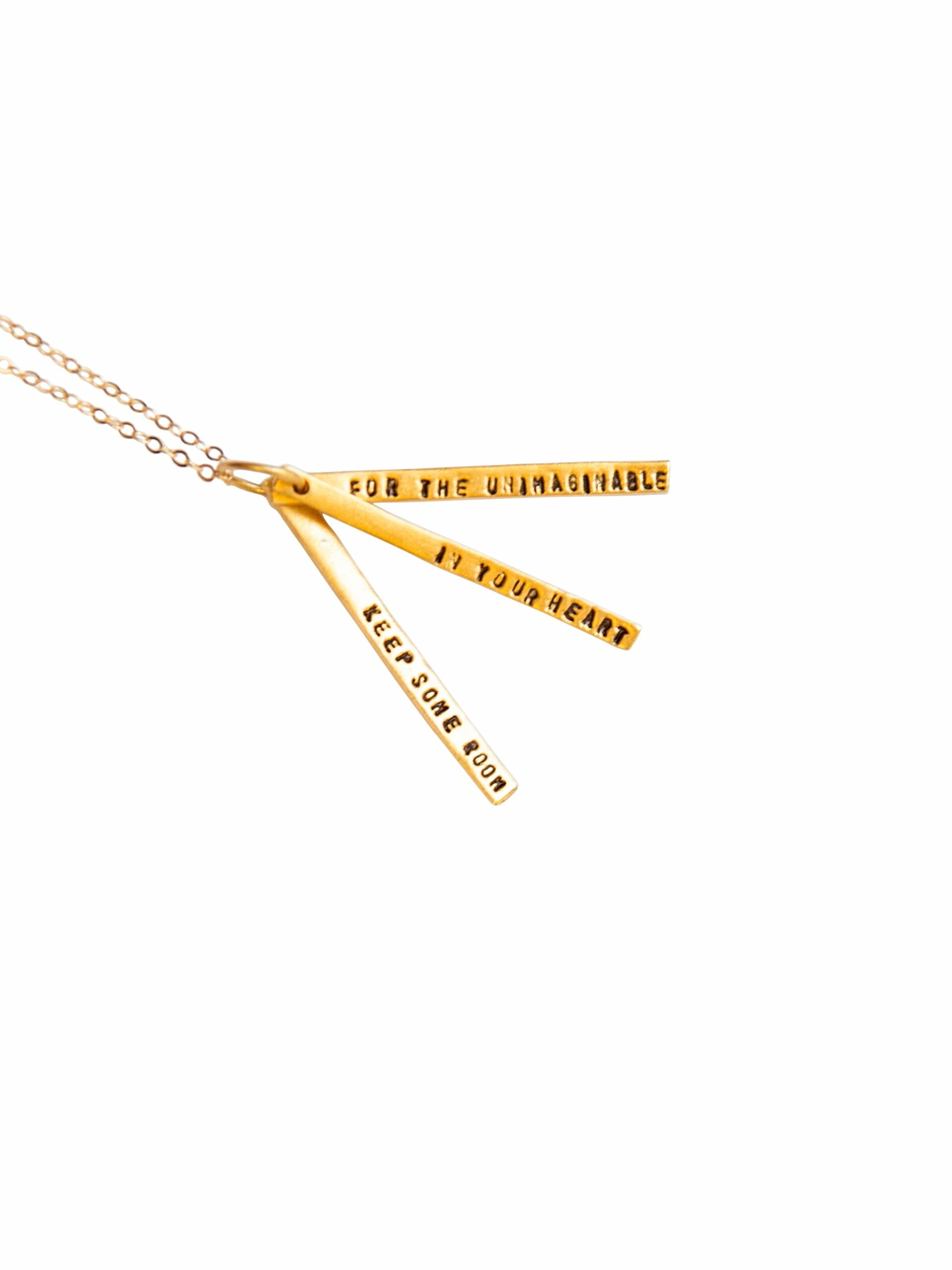 Chocolate & Steel Long-Bar Quote Necklace Mary Oliver