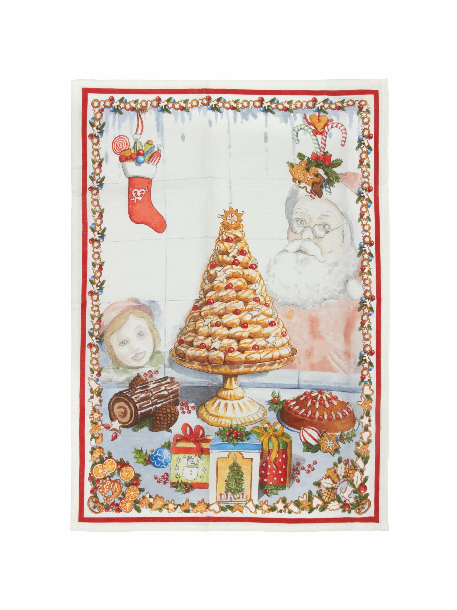 Christmas Profiterole Tree Linen Kitchen Towel