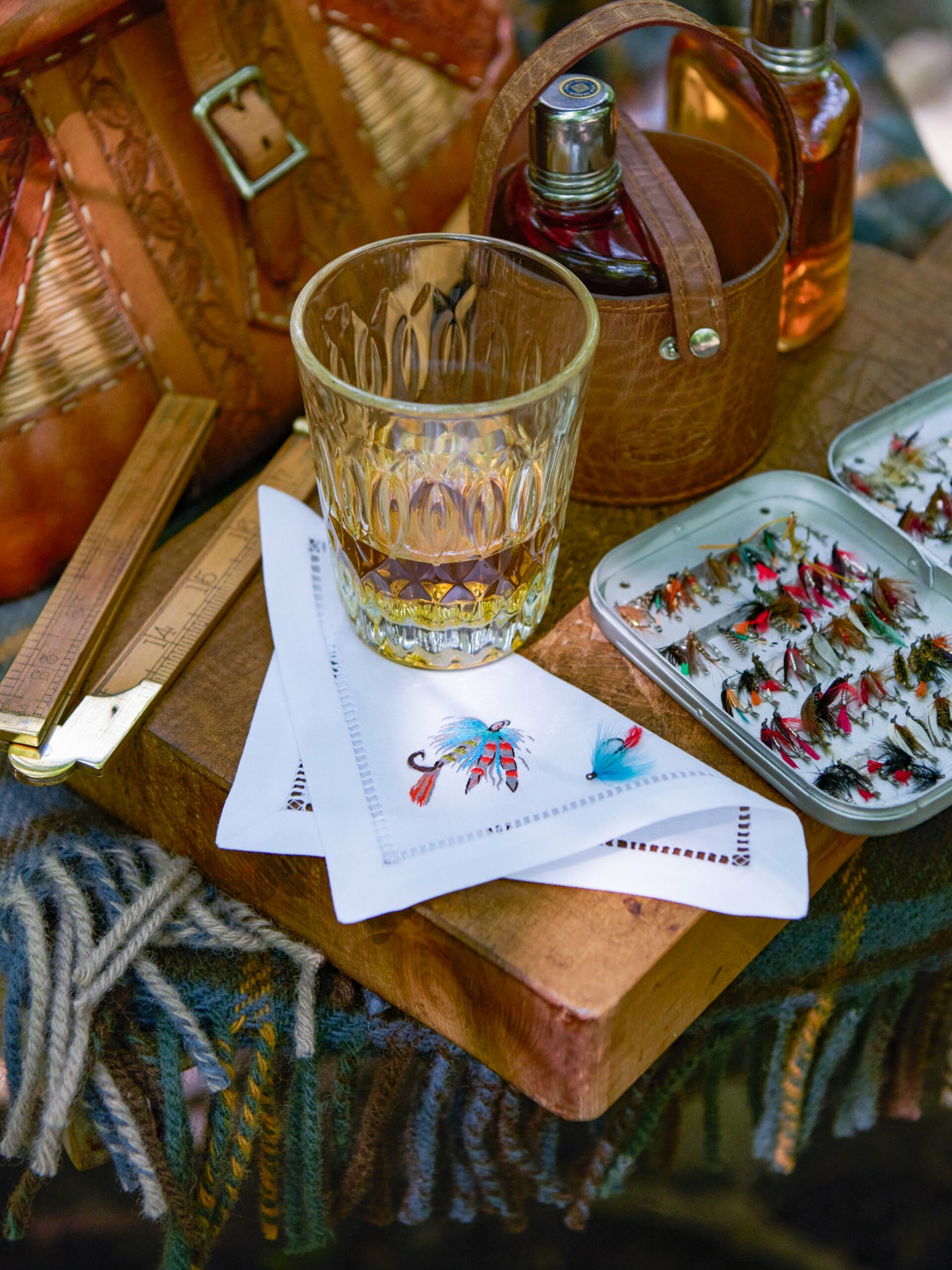 Embroidered Fly Fishing Cocktail Napkins