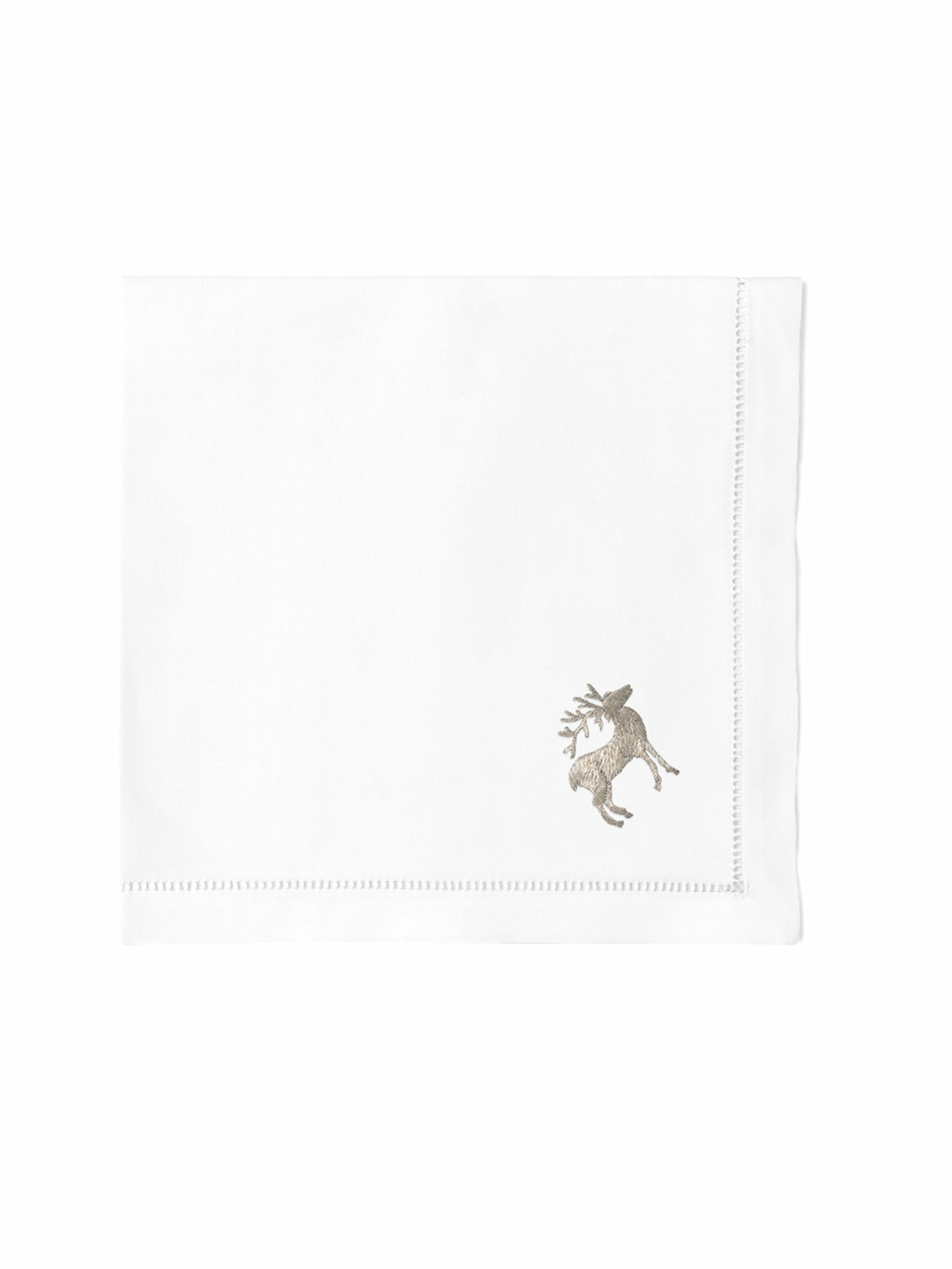 Embroidered Silver Reindeer Dinner Napkins