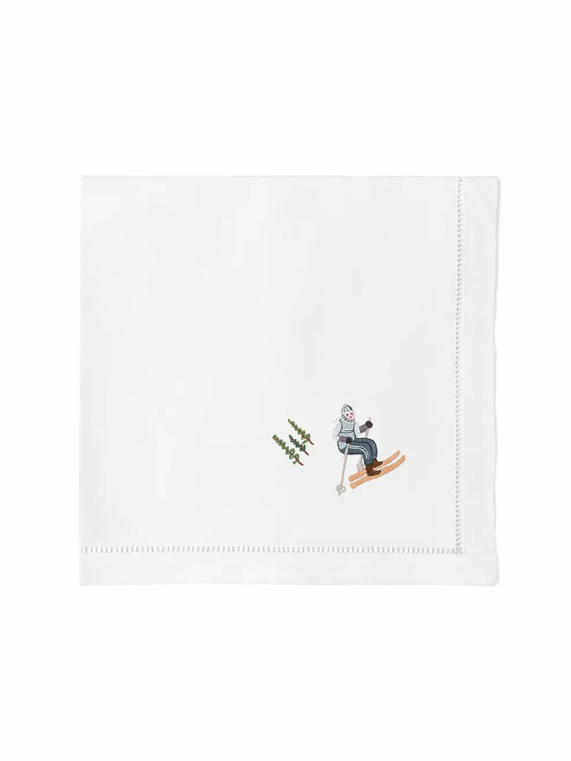 Embroidered Skiers Dinner Napkins