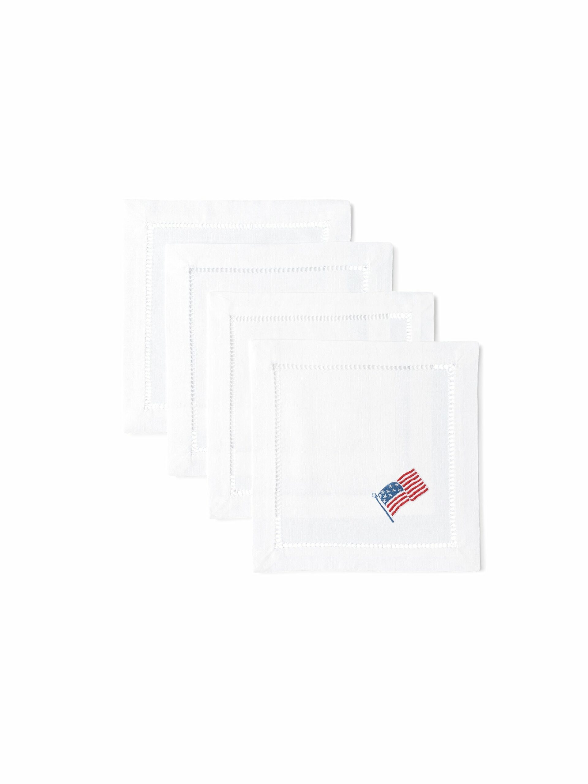 Embroidered Stars and Stripes Cocktail Napkins