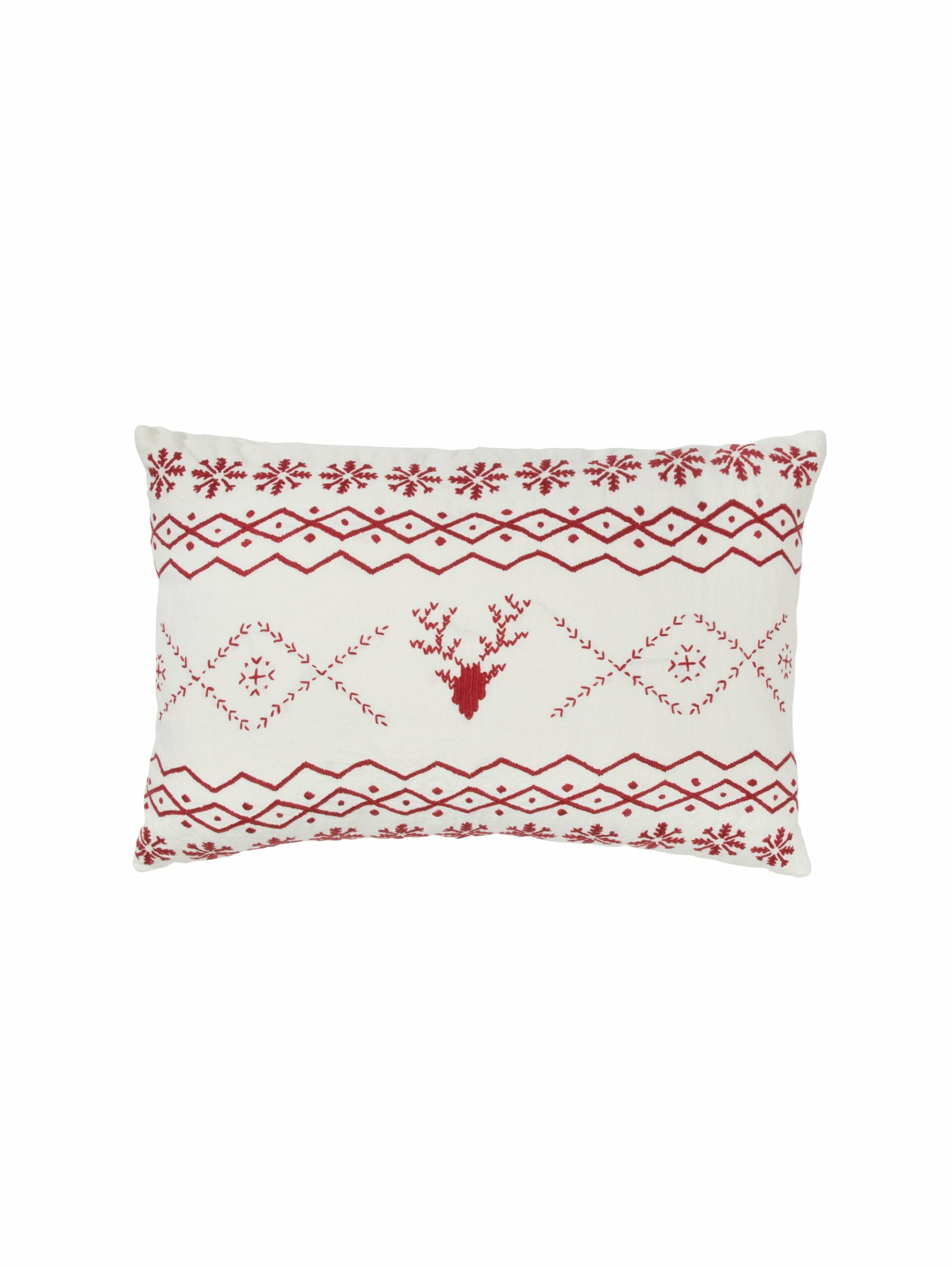 Fairisle Deer Embroidered Throw Pillow