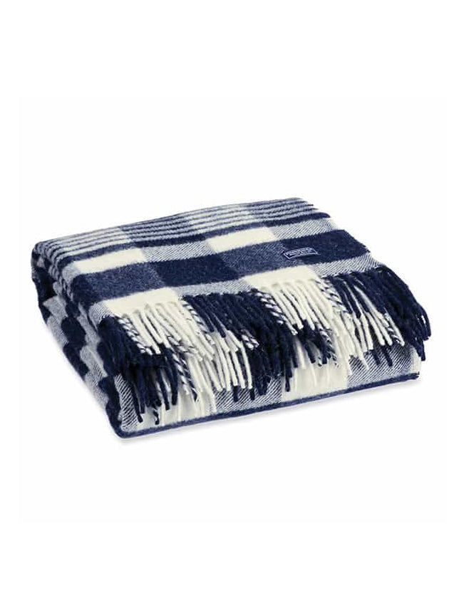 Faribault Navy and Natural Plaid Wool Throw