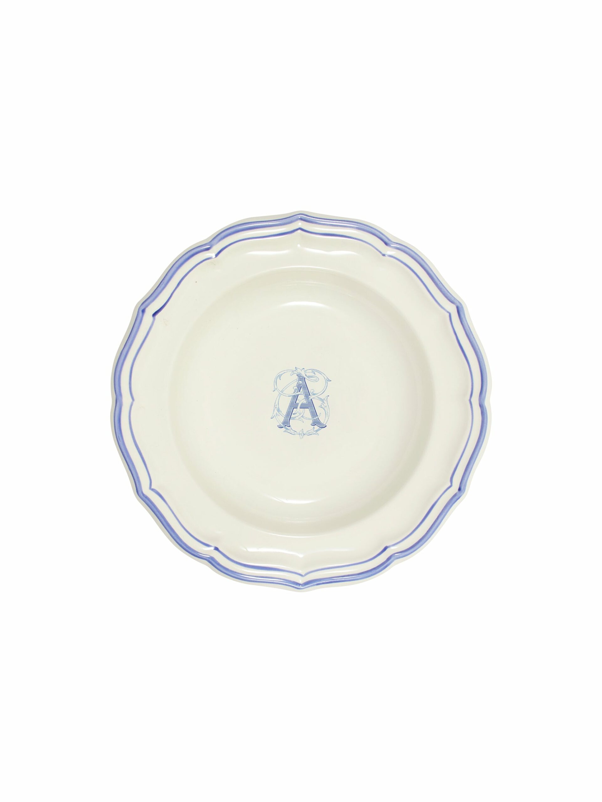 Gien Filet Blue Monogram Soup Plate