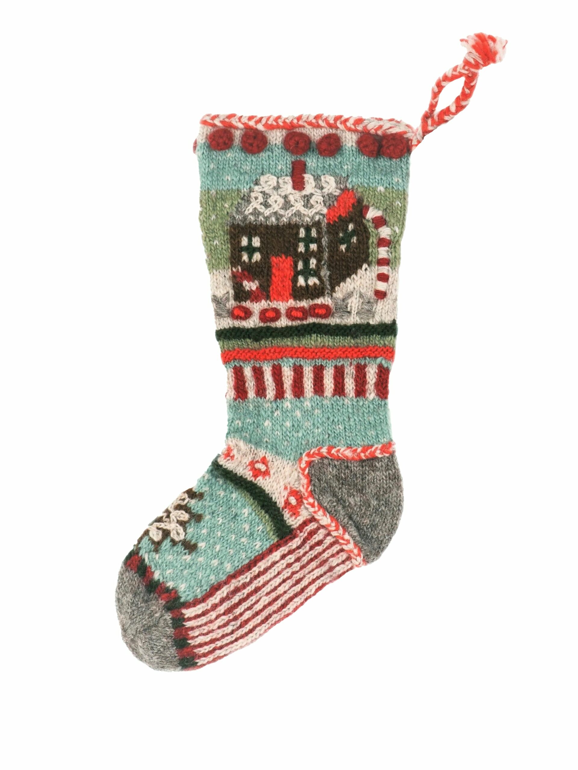 Gingerbread House Wool Knit Christmas Stocking