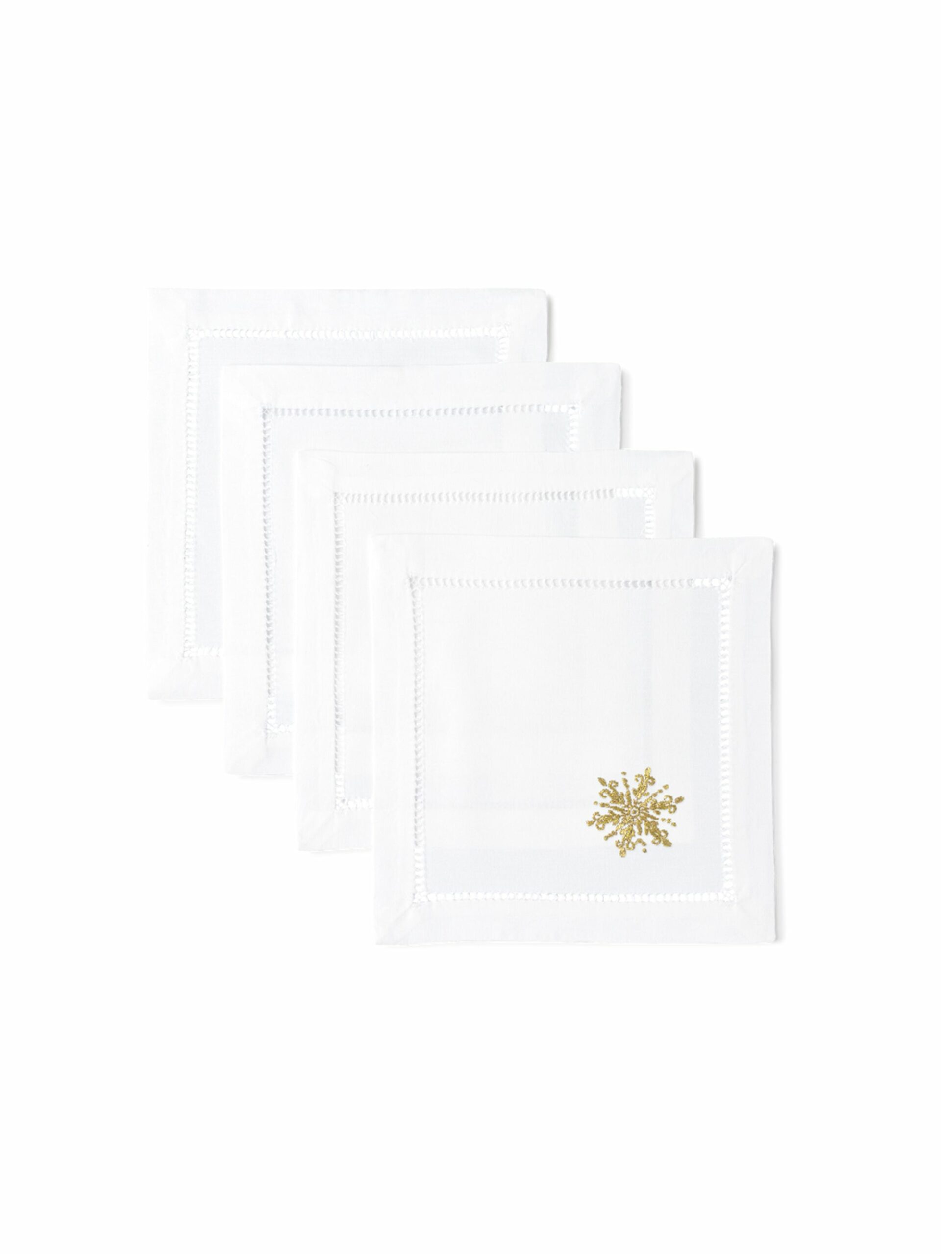 Embroidered Gold Snowflake Cocktail Napkin Set